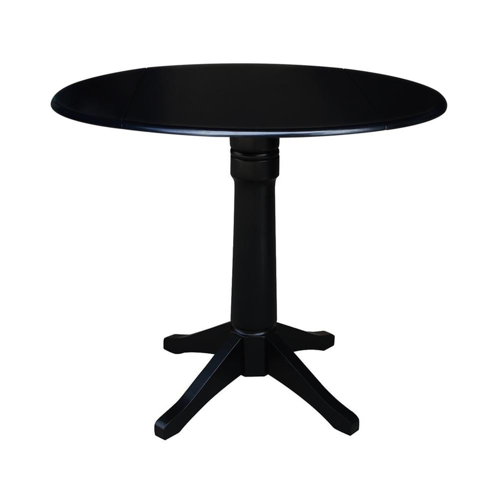 42" Round Solid Wood Black Dual Drop Leaf Pedestal Table by International Concepts - Image 2