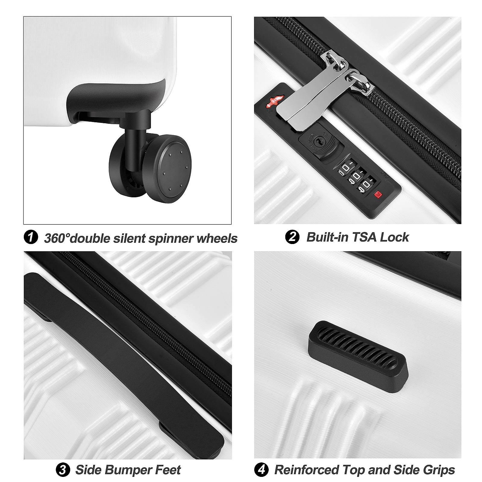 JZRTravel 24 Inch Checked Luggage Hardshell PC+ABS Suitcase Trolley Case with Removable Spinner Wheels Built-in TSA Lock, White - Image 8