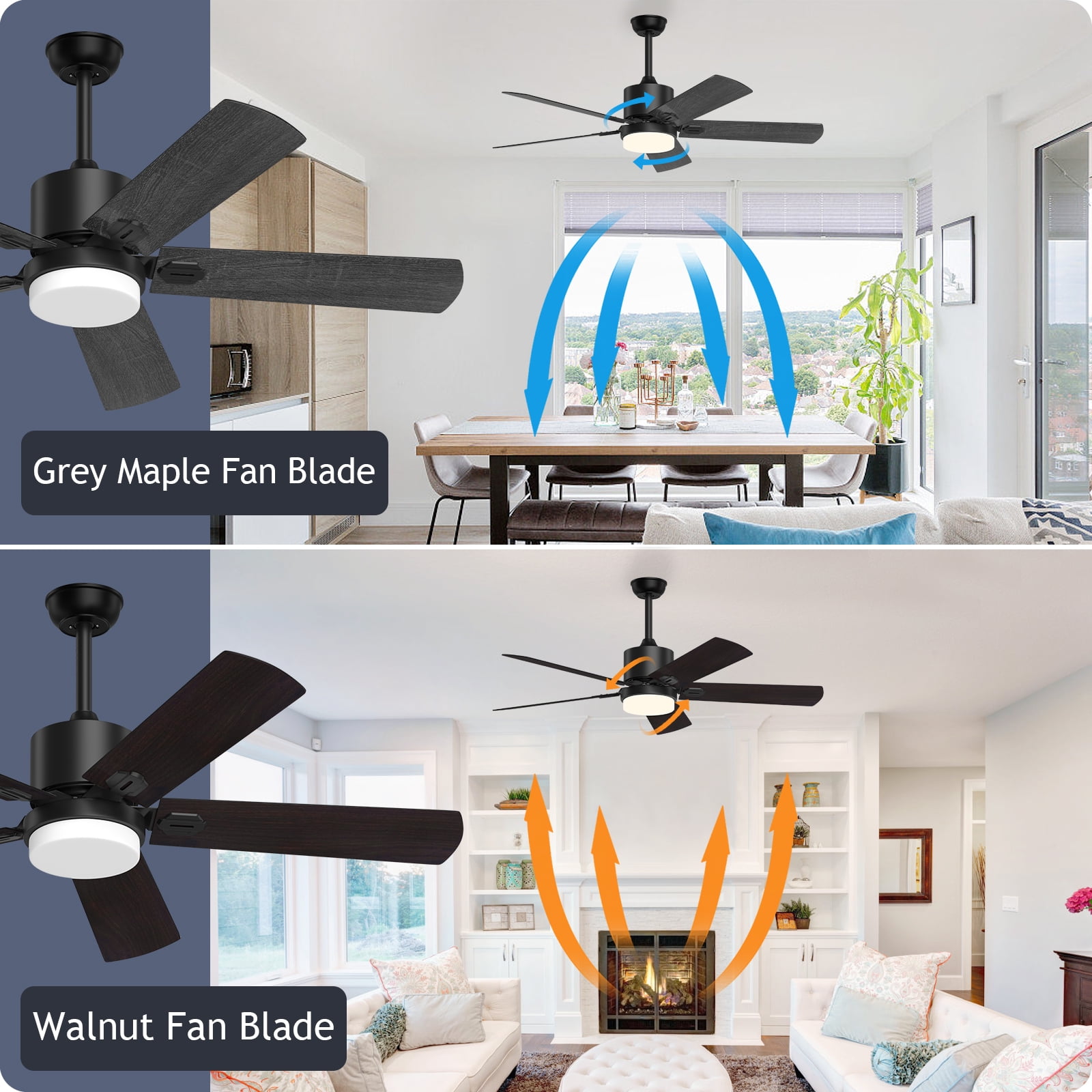 SKEVEN 52'' Ceiling Fan with Light and Remote Control, 6-Speed Reversible DC Motor, 5 Wood Fan Blades,Black - Image 2
