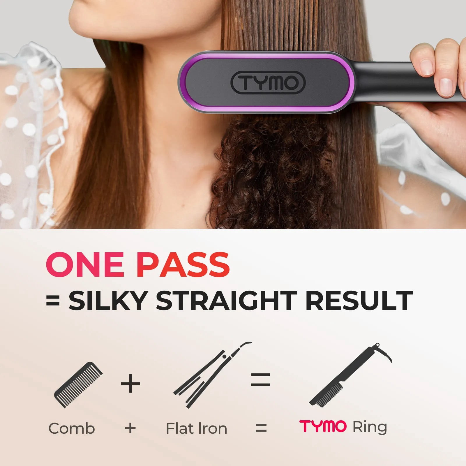 TYMO RING Hair Straightener Brush, Anti-Scald Ceramic Heated Straightening Flat Iron Comb, Frizz Control & Smooth Shine, Dual Voltage, Black, with Travel Bag - Image 9