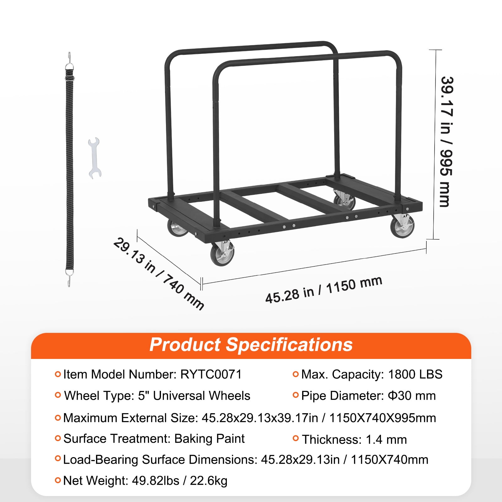 VEVOR Drywall Cart 1800 lbs Panel Cart Dolly Handling Sheetrock Sheet Panel - Image 4