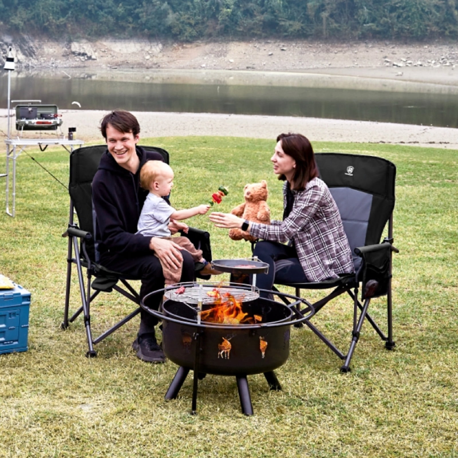 Oversized Folding Camping Chair, High Back Lawn Chair for Adults, Side Pockets & Cup Holder, Portable for Outdoor, Heavy Duty, Supports to 500 lbs, Black - Image 5