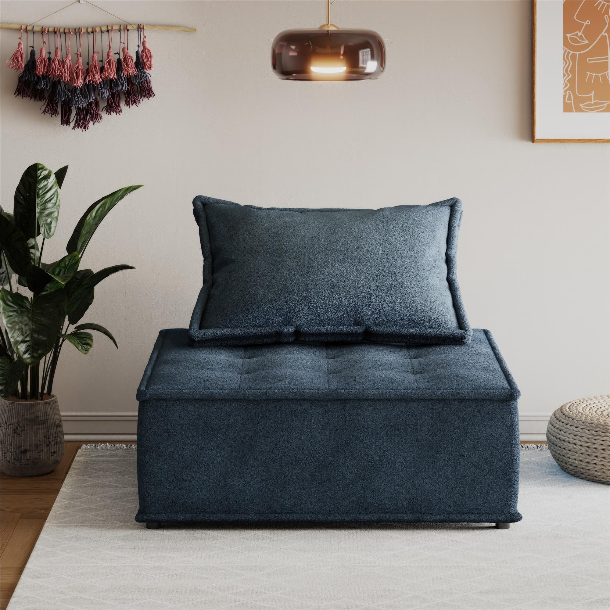 DHP Paloma Upholstered Single Sofa Chair, Textured Navy Fabric - Image 2