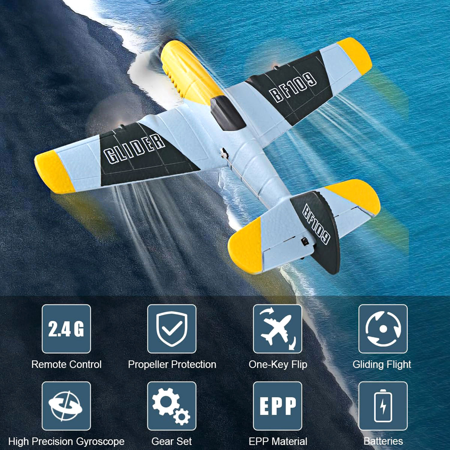 Ucradle RC Plane Ready to Fly for Beginners, 2.4Ghz 3-CH Remote Control Glider Airplane RTF for Kids Boys and Adults, Portable & Easy to Fly Outdoor Toy with Gyro Stabilization System (BF-109) - Image 4