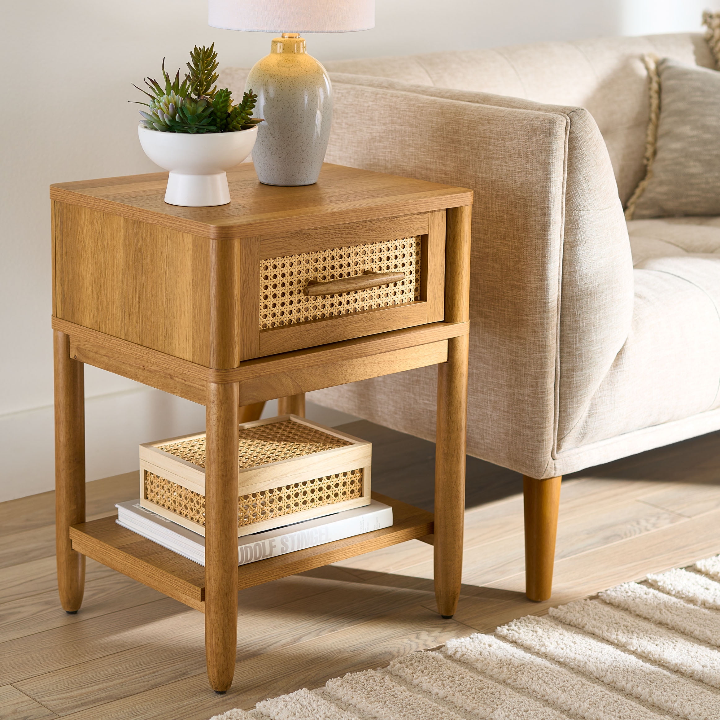 Better Homes & Gardens Springwood Caning Nightstand, Light Honey Finish - Image 6