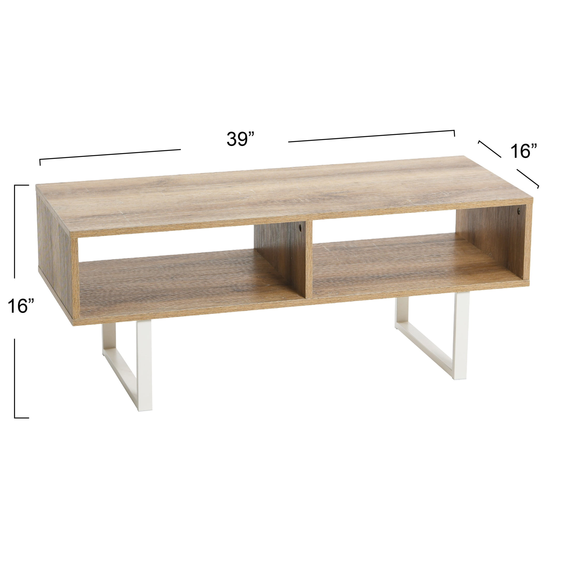 Household Essentials Jamestown TV Stand Coffee Table with Rectangular Storage Compartments Coastal Oak Rustic Wood Grain and White Metal - Image 4