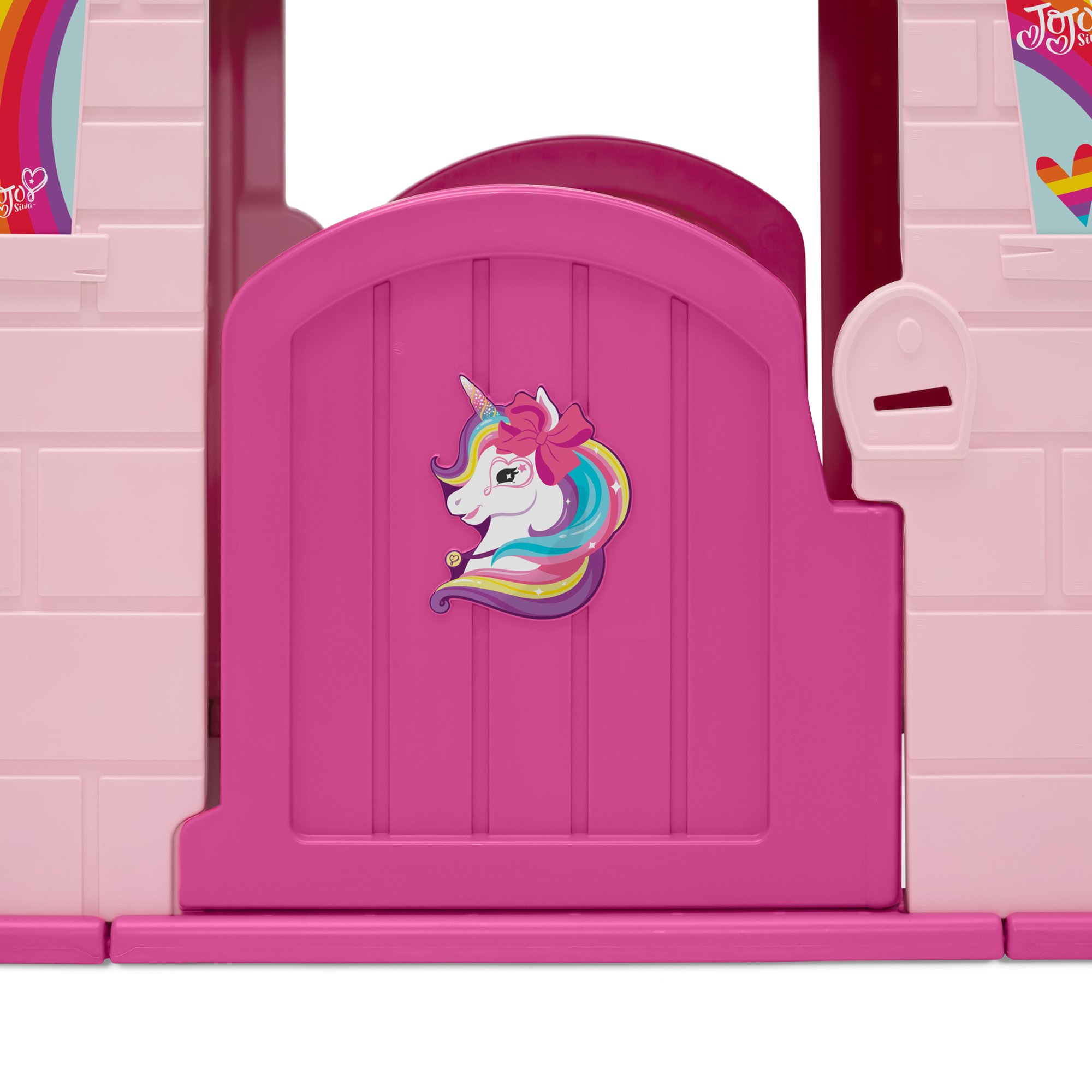 Delta Children Rainbow & Unicorn Plastic Indoor/Outdoor Playhouse with Easy Assembly, Pink - Image 2