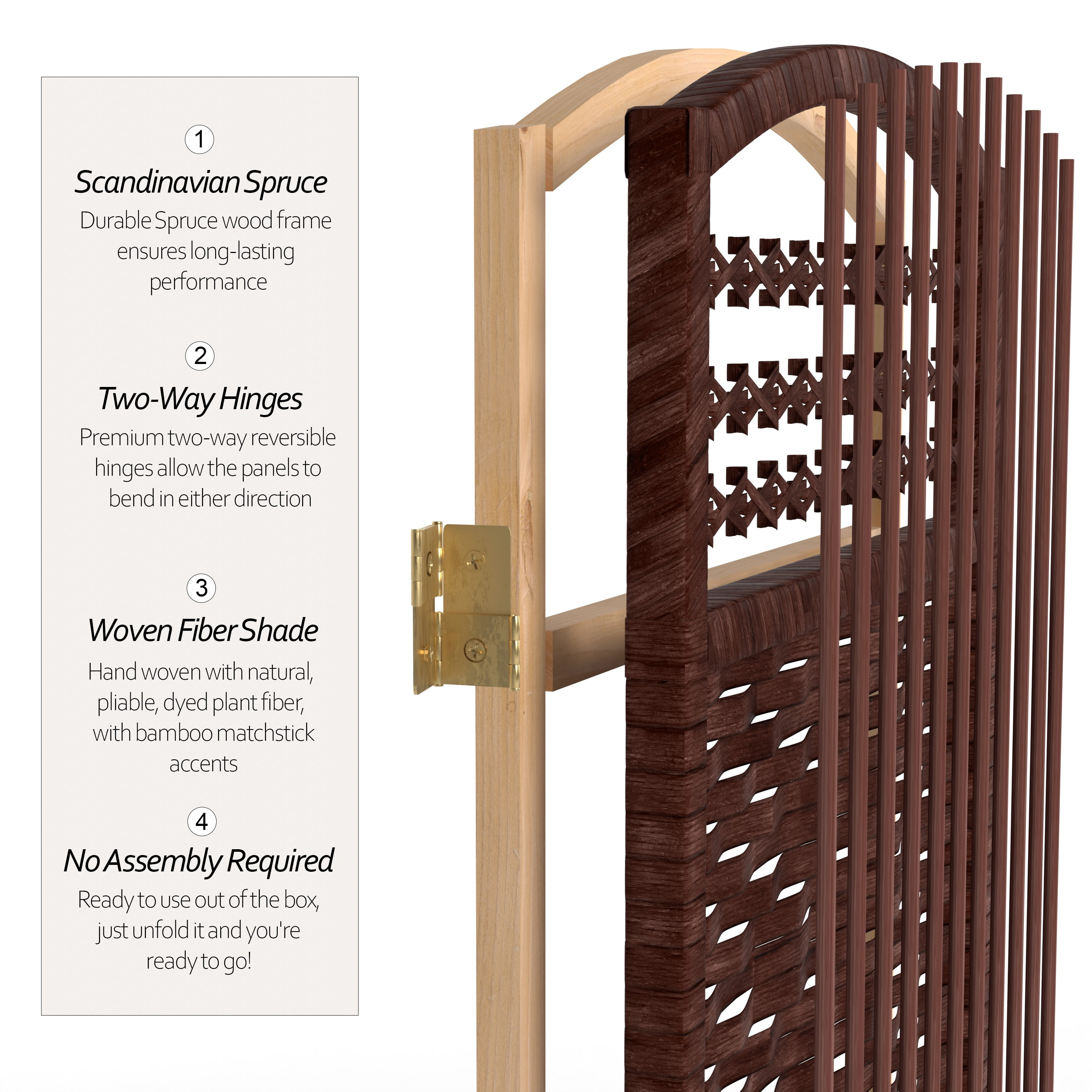 Red Lantern 4 ft. Short Fiber Weave Folding Screen - Dark Red - 4 Panels - Image 5