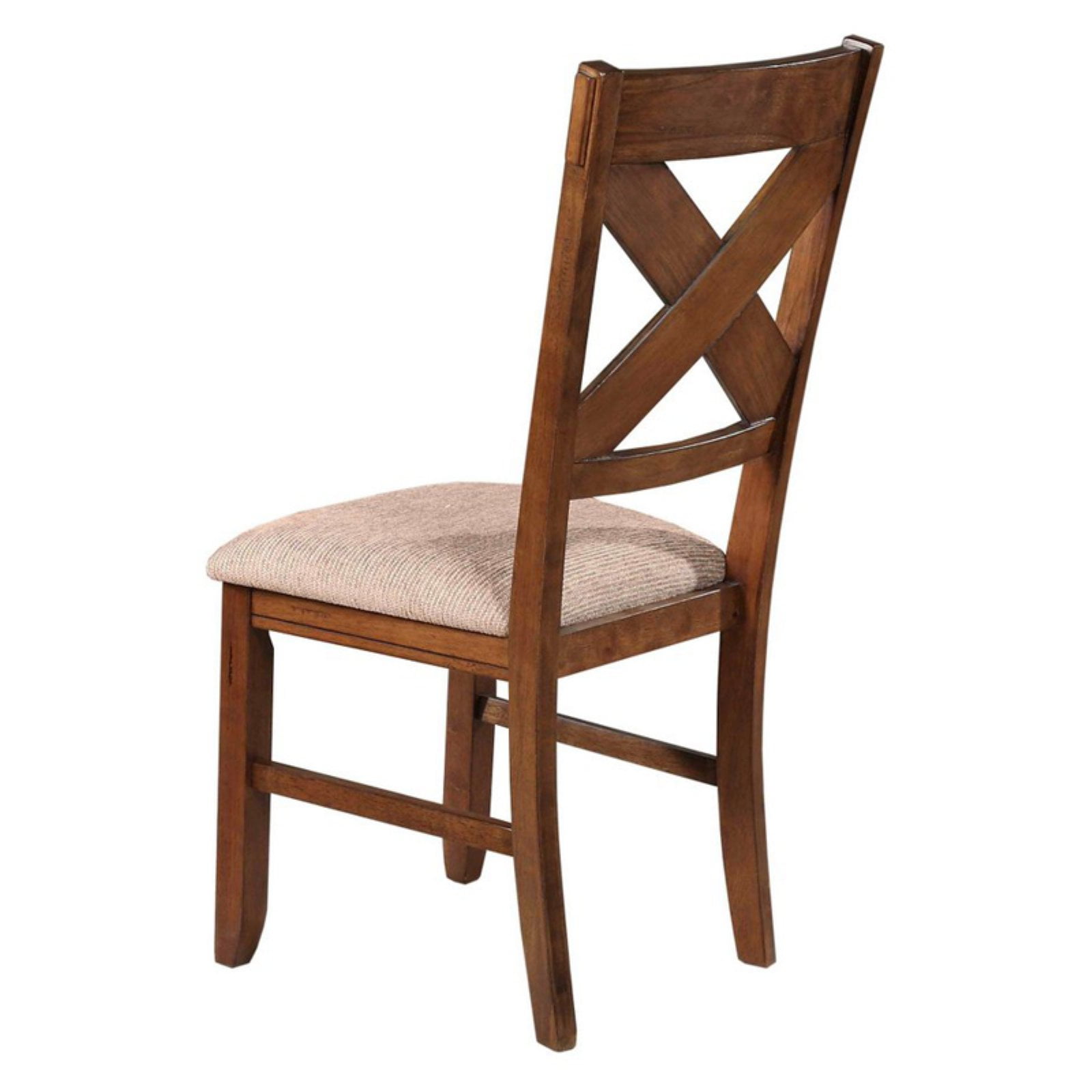 Roundhill Furniture Karven Cross Back Upholstered Dining Chairs in Dark Hazelnut Finish, Set of 2 - Image 3