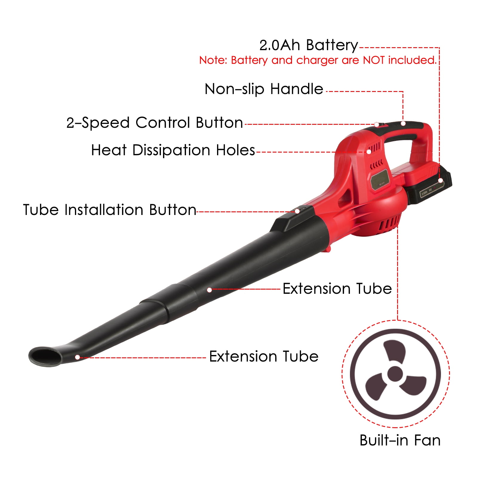 Geevorks Cordless 130 MPH at 200 CFM 20V Battery Powered Handheld Leaf Blower & Vacuum - Image 4