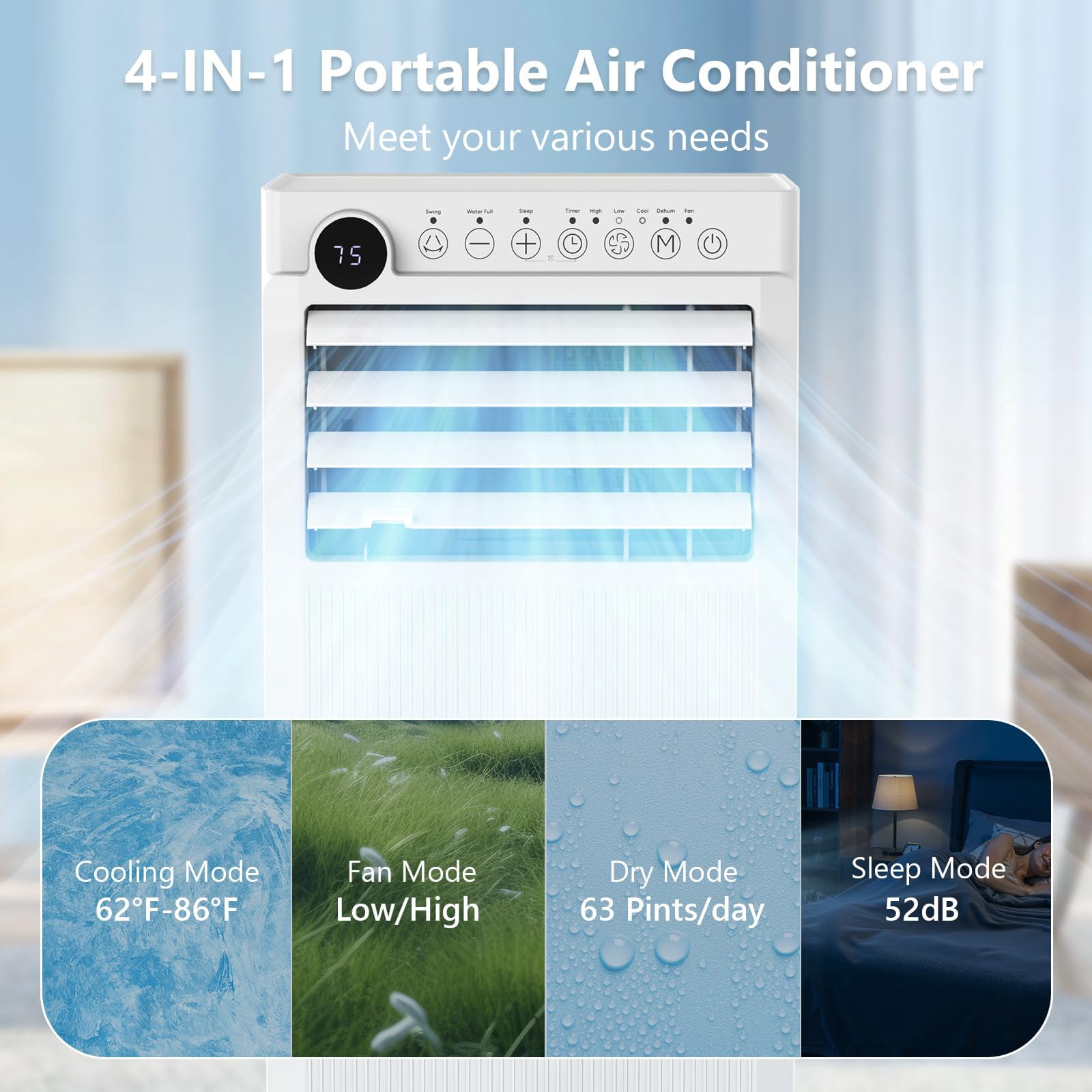 KISSAIR 10,000 BTU Portable Air Conditioner - Ultra Quiet 3-in-1 AC Unit with Dehumidifier & Fan, Cools Rooms Up to 450 Sq.Ft Fast, Includes Remote Control & 24H Timer, Easy Install(White ) - Image 8