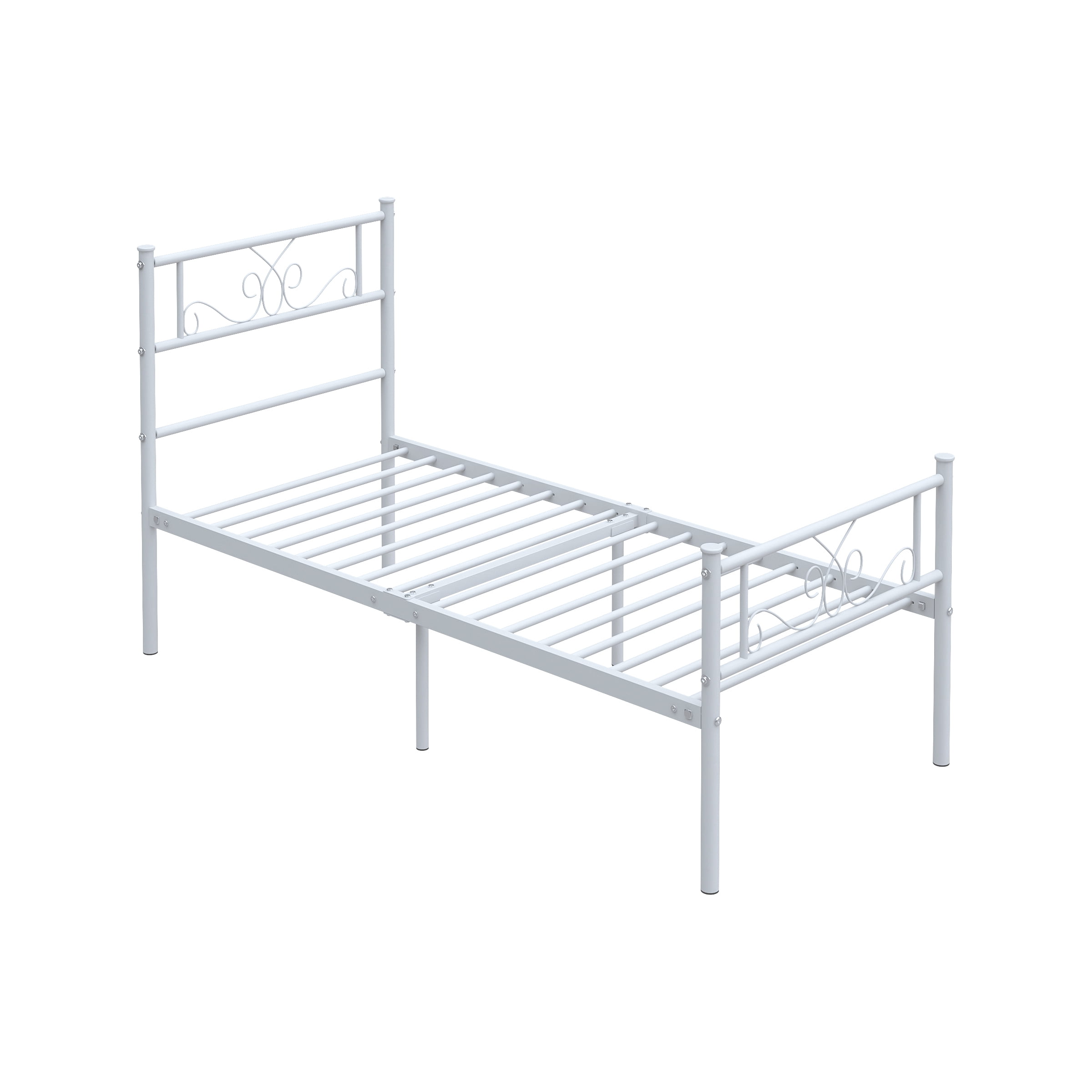 Yoneston Easy Set-up Kids Metal Bed Frame Platform Mattress Foundation with Headboard for Girls, Twin, White - Image 2