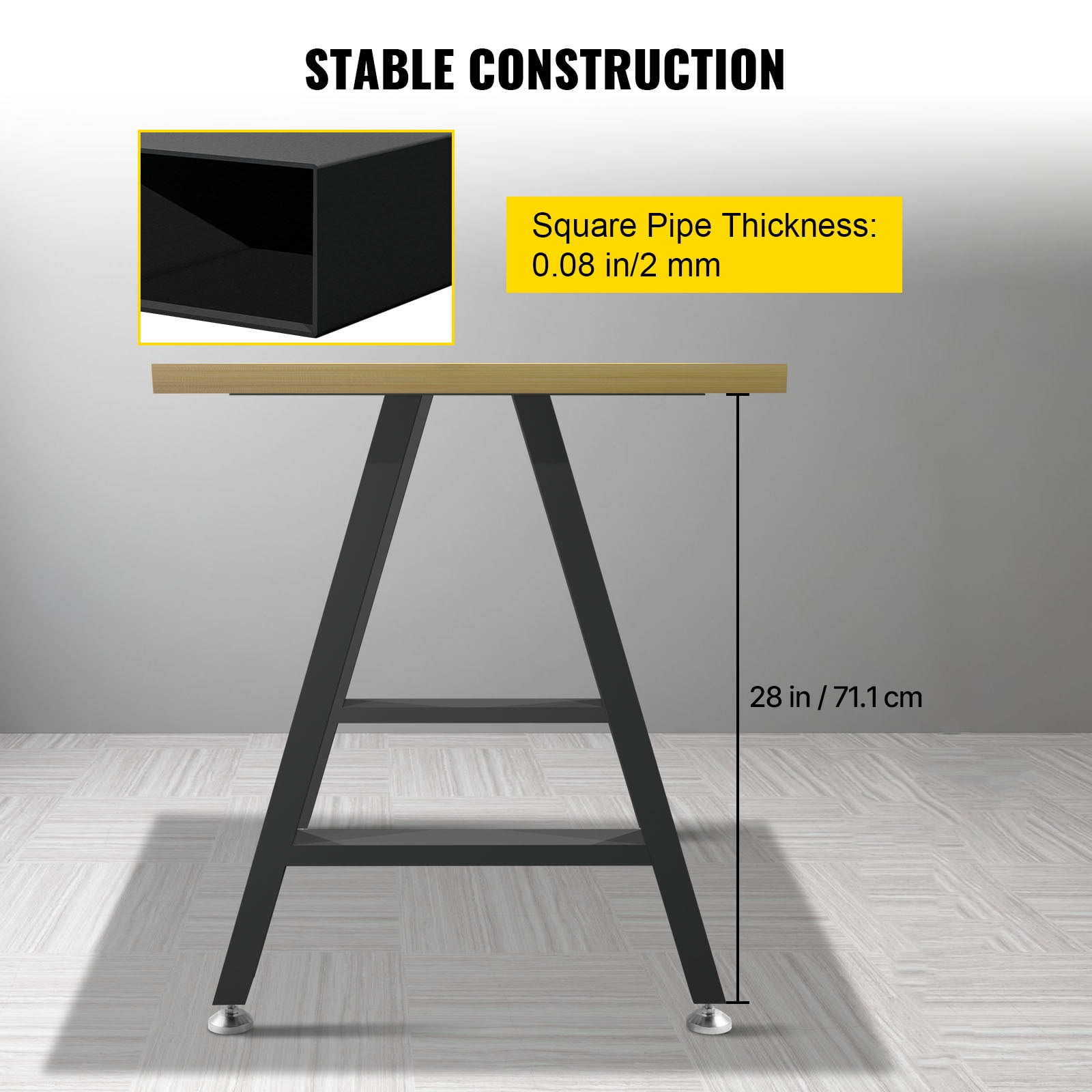 VEVOR Metal Table Legs 28 x 17.7 inch A-Shaped Desk Legs Set of 2 Heavy Duty Bench Legs with Polyurethane Coating,Furniture Legs with Floor Protectors,Wrought Iron Coffee Table Legs for Home DIY Bla - Image 6