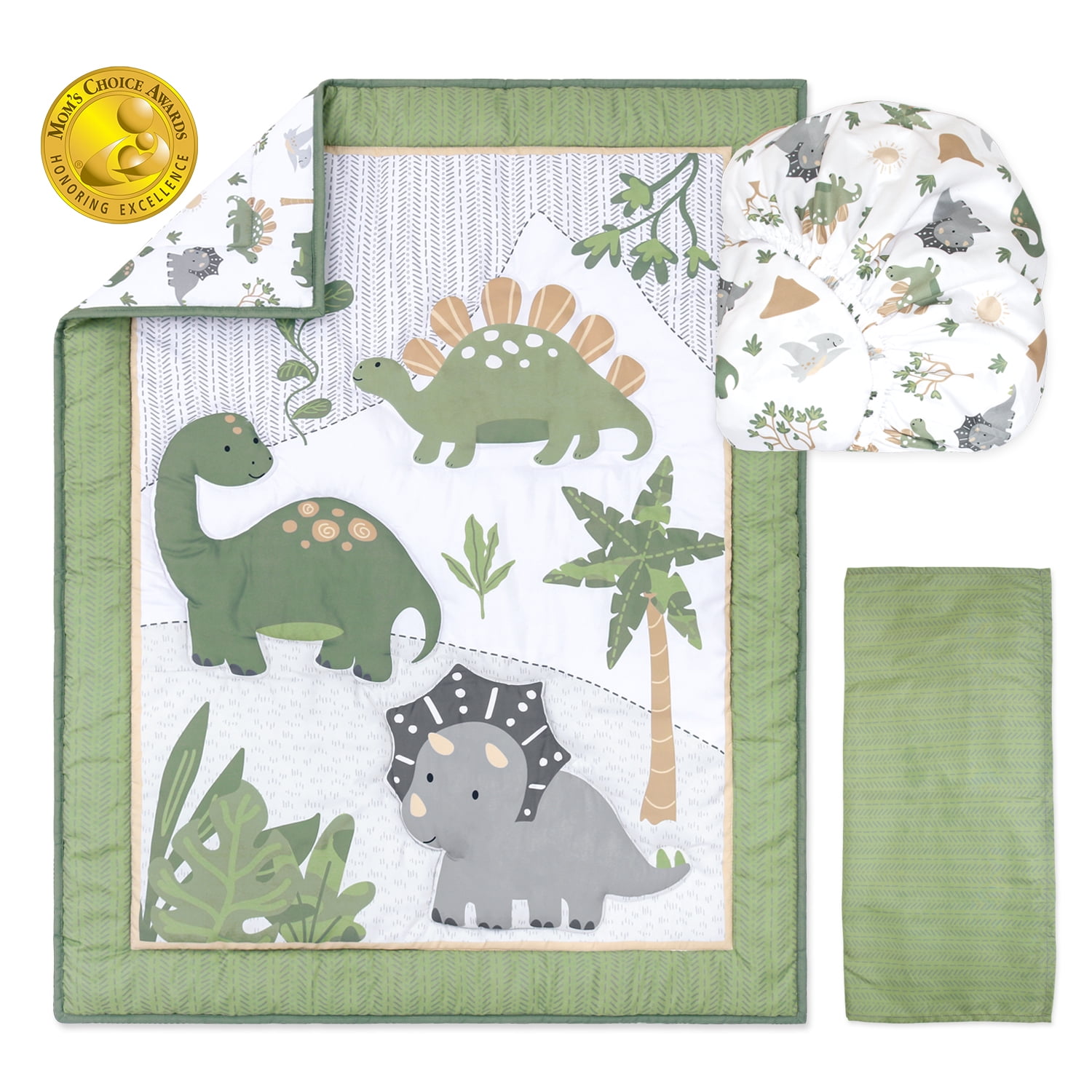 The Peanutshell Green Dinosaur Dreams Crib Bedding Set for Baby Boys, 3 Piece Nursery Set - Image 6