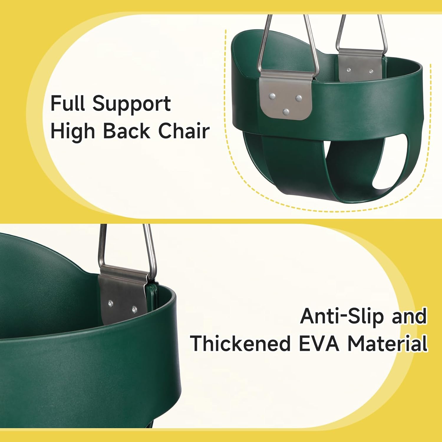 EOTVIA Toddler Swing, Heavy Duty High Back Full Bucket Toddler Swing Seat with Coated Chains, Green Baby Swing Outdoor Swing Set Accessories for Backyard Ourdoor Indoor, Easy Install,Support 330lbs - Image 11