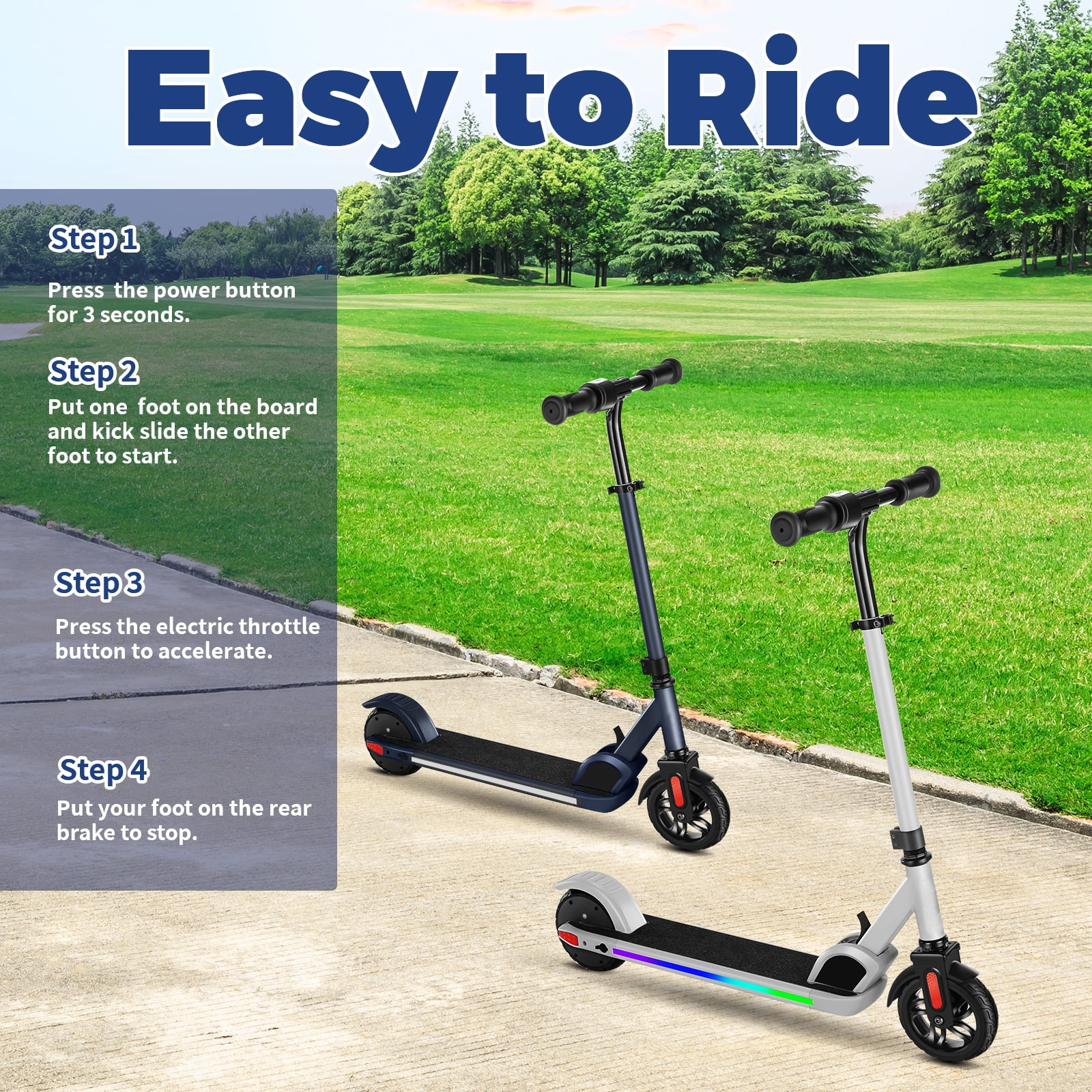 HOTEEL E32/E35 Electric Scooter for Kids, Max 10 Mph & 7 Miles, 150W Kids Electric Scooter Ages 6-12, Colorful LED Lights, Portable E Scooter Boys & Girls - Image 3