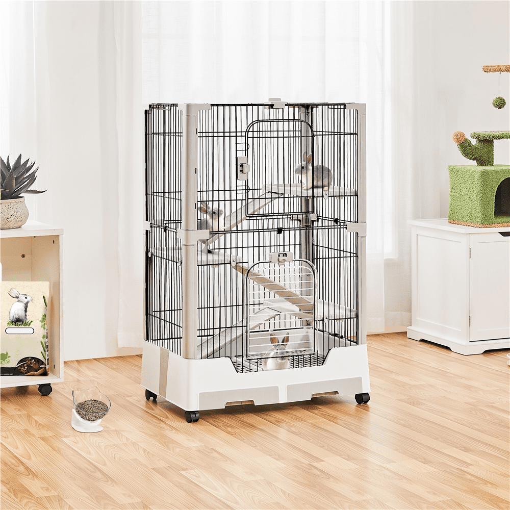 SmileMart 4-Level Rolling Rabbit Cage with Platform and Ramp for Small Animal, Gray - Image 4