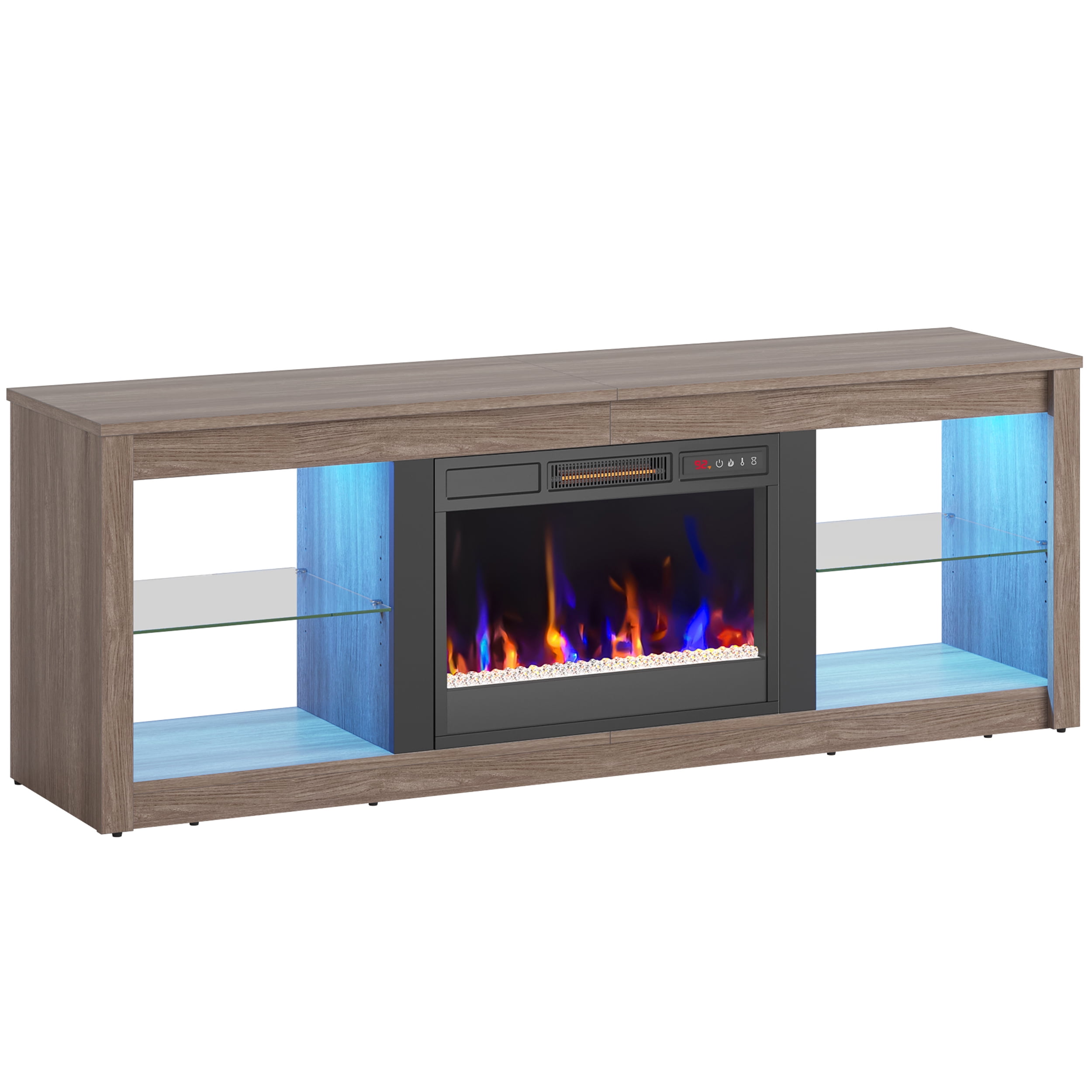 Bestier Modern Electric 7 Color LED Fireplace TV Stand for TVs up to 70", Pine - Image 2