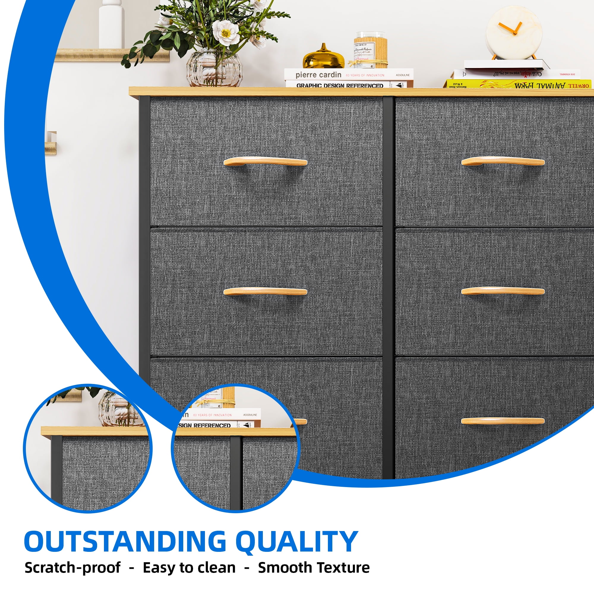 Dextrus 8 Drawer Dresser, Fabric Dressers for Bedroom with Easy Pull Fabric Bins Cool Gray - Image 4