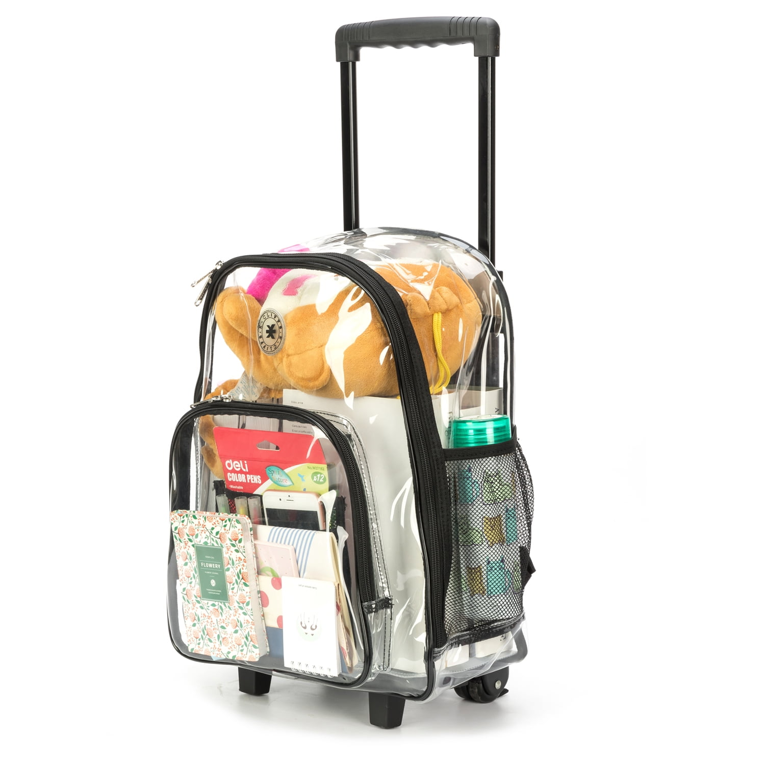 K-Cliffs Unisex Rolling Clear Backpack Heavy Duty PVC See-thru Daypack School Luggage with Wheels, Black - Image 9