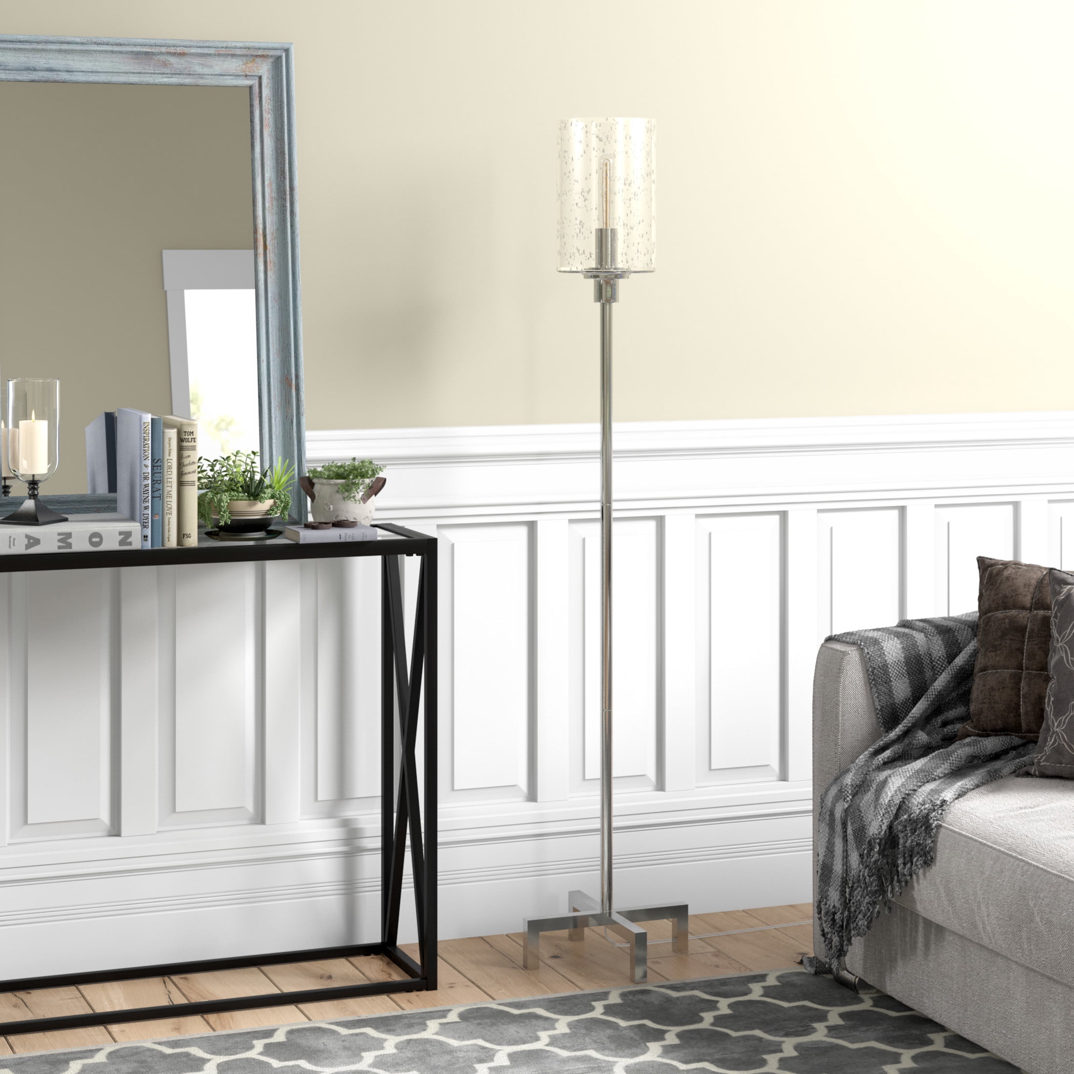 Evelyn&Zoe Panos 66.25" Tall Floor Lamp with Glass Shade, Polished Nickel/Clear - Image 3