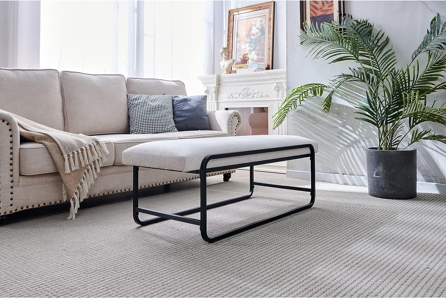 Nathaniel Home Upholstered Bedroom Benches, 60 inch Kids Ottoman Vegan Leather Footrest Stool, Accent Bench for Entryway Bedroom End of Bed, White - Image 3