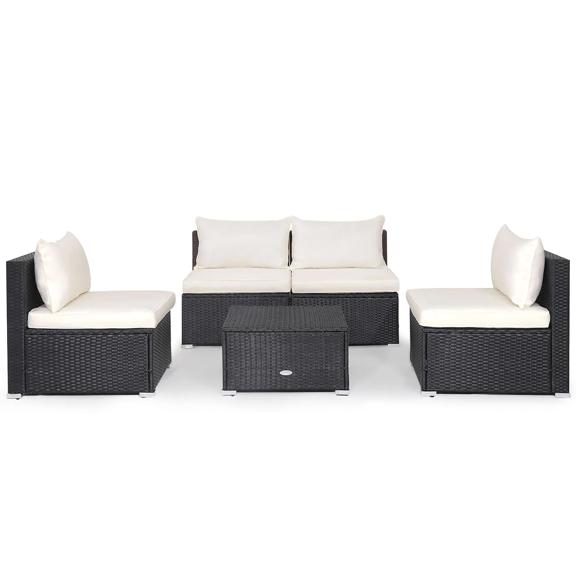 Gymax 5PCS Patio Outdoor Rattan Sofa Conversation Set w/ Seat & Back Cushions Off White - Image 6