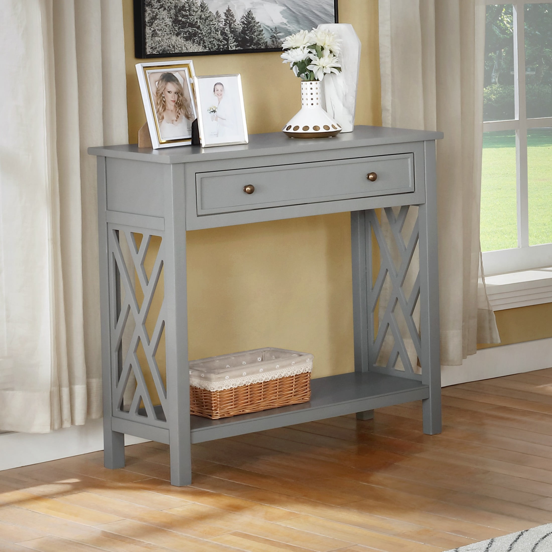 Alaterre Furniture Coventry 32" Wood Console Table with Drawer and Shelf, Gray - Image 2
