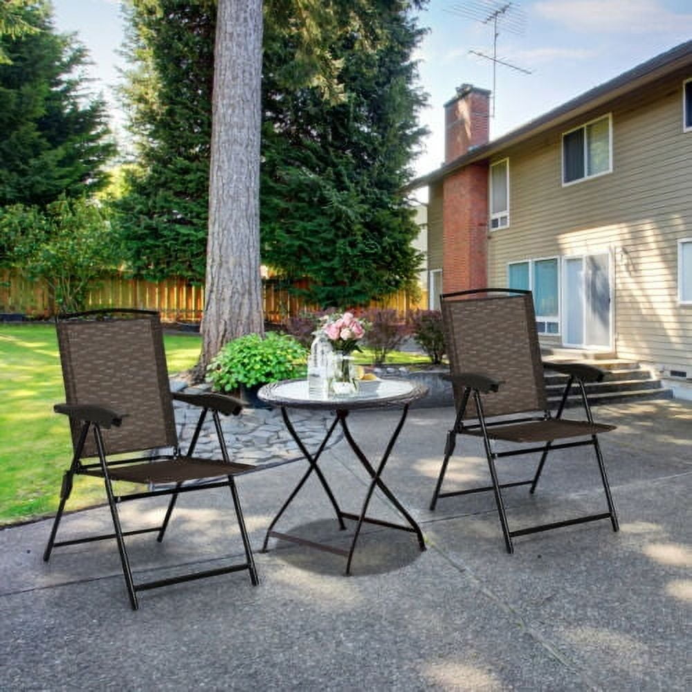 Topbuy Set of 4 Folding Sling Chairs Steel Armrest Patio Garden Pool Adjustable Back - Image 3