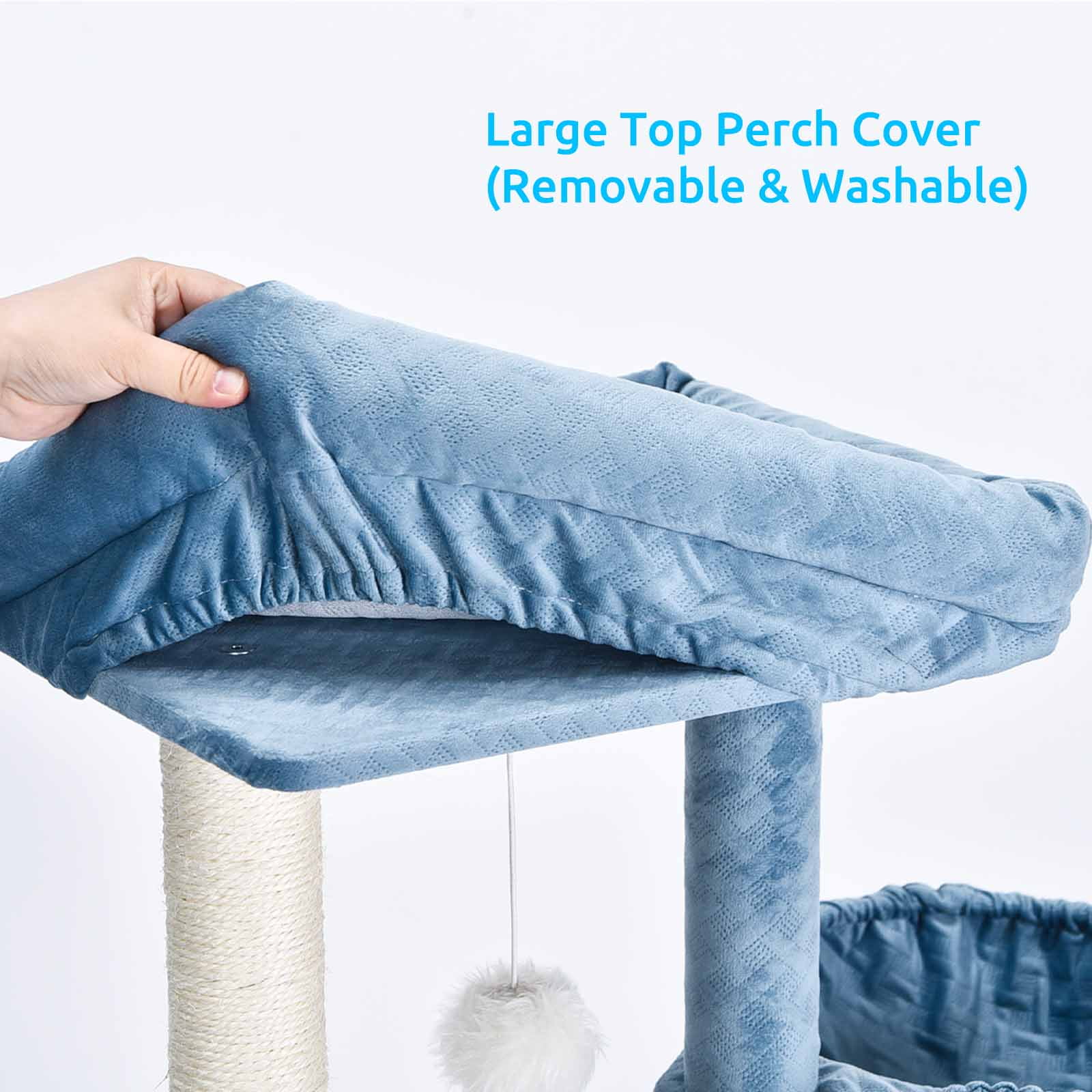 Petfamily 45 in Cat Tree Cat Tower with Perch, Hammock, Scratching Post, Stone Blue, 18.9x15.75x45" - Image 7