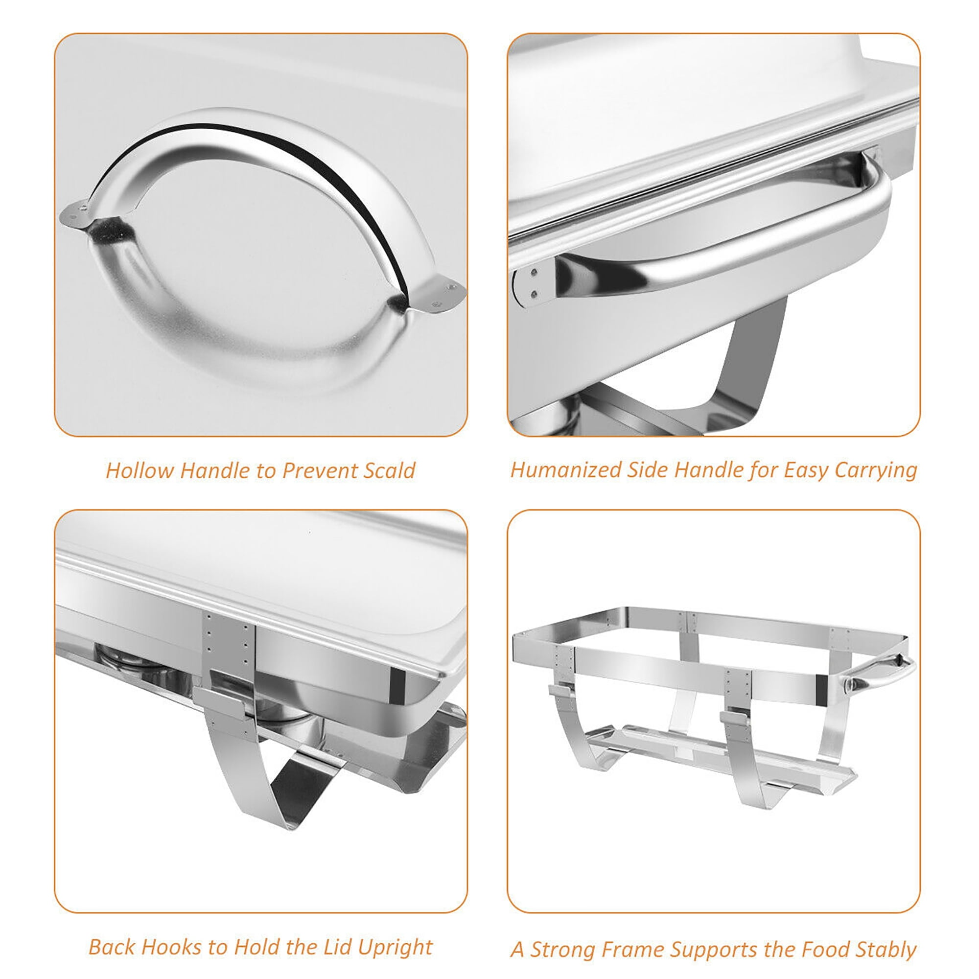 Costway 2 Packs Full Size Chafing Dish 9 Quart Stainless Steel Rectangular Chafer Buffet - Image 4