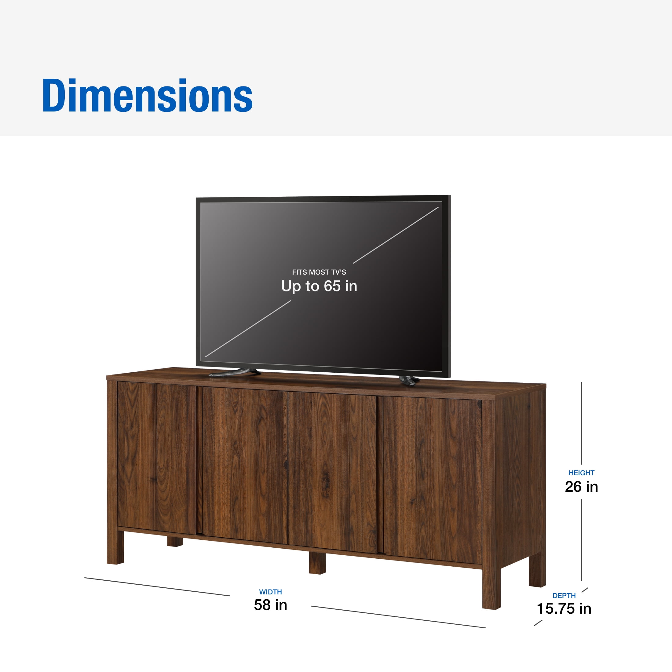 Mainstays 4-Door TV Console for TV’s up to 65”, Canyon Walnut Finish - Image 13