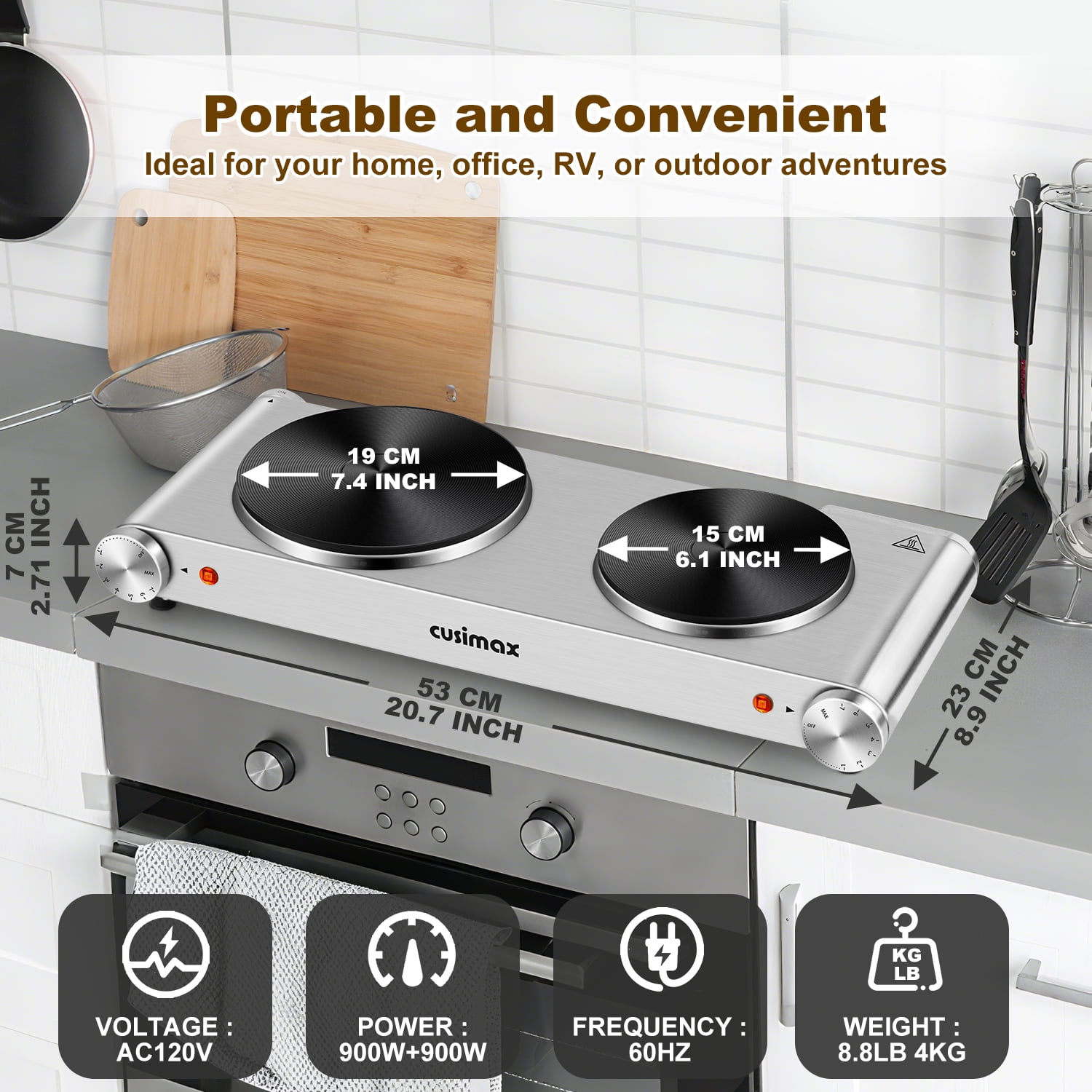 Cusimax 1800W Portable Stainless Steel Hot Plates with Cast Iron Heating Plates - Image 4