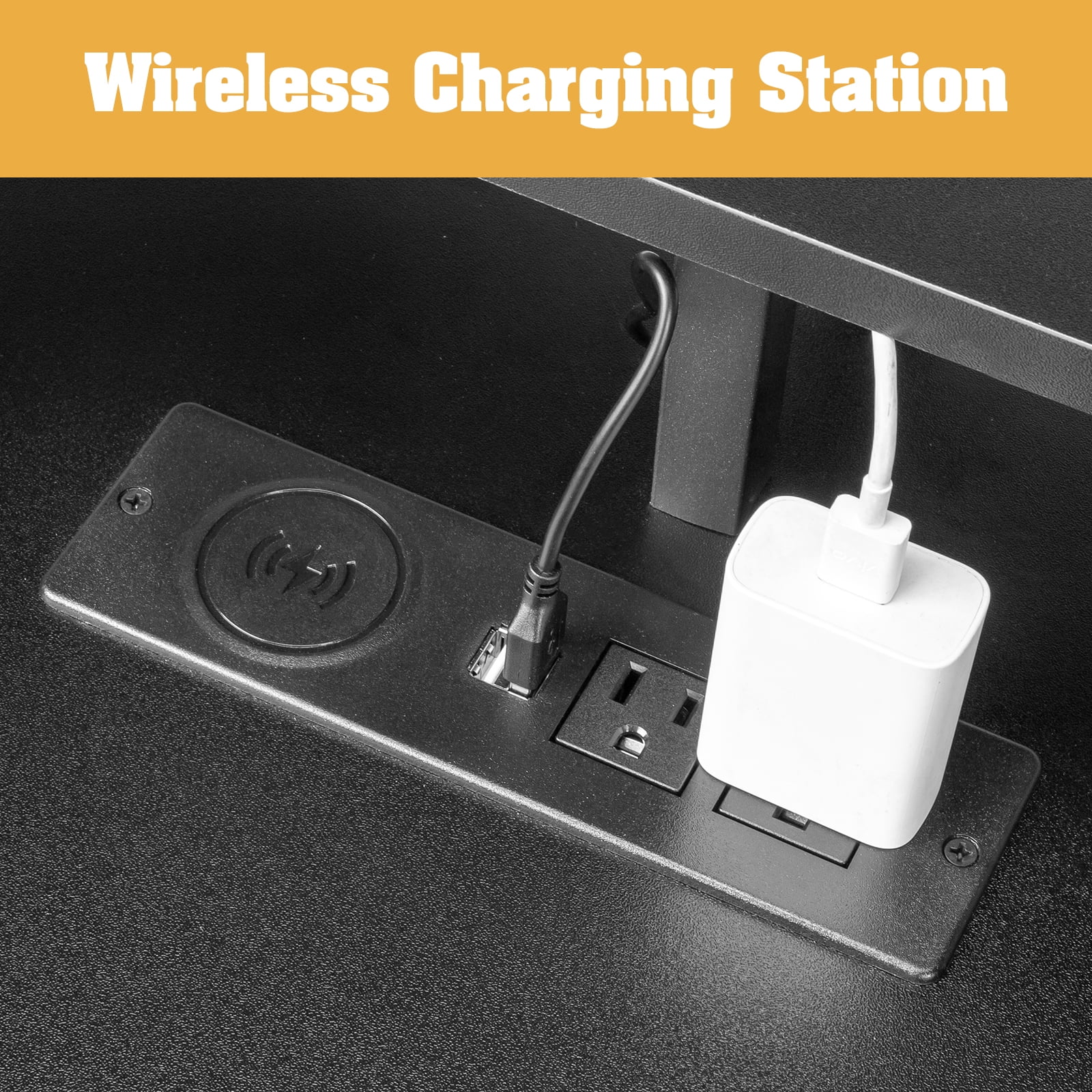 Ktaxon L-Shaped Gaming Desk with USB Wireless Charging, 55" Computer Desk with Monitor Stand, Corner Writing Desk with LED Light, Black - Image 5