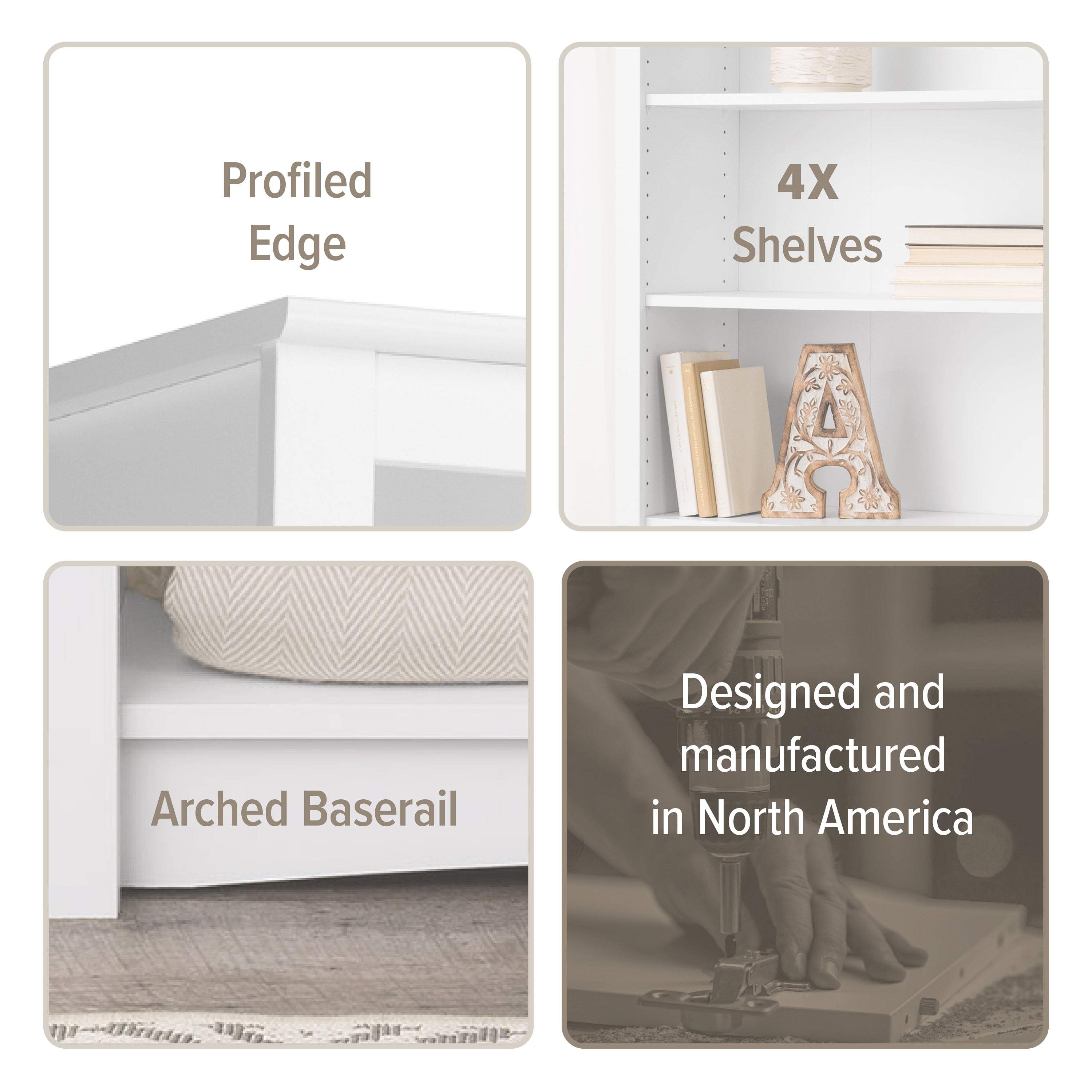 Prepac Home Office 4-Shelf Standard Bookcase with Laminate Finish, White - Image 13