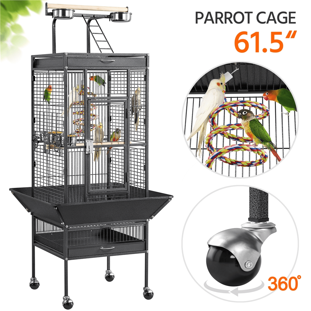 Alden Design 61" Rolling Metal Bird Cage with Play Top for Small/Medium Birds, Black - Image 7