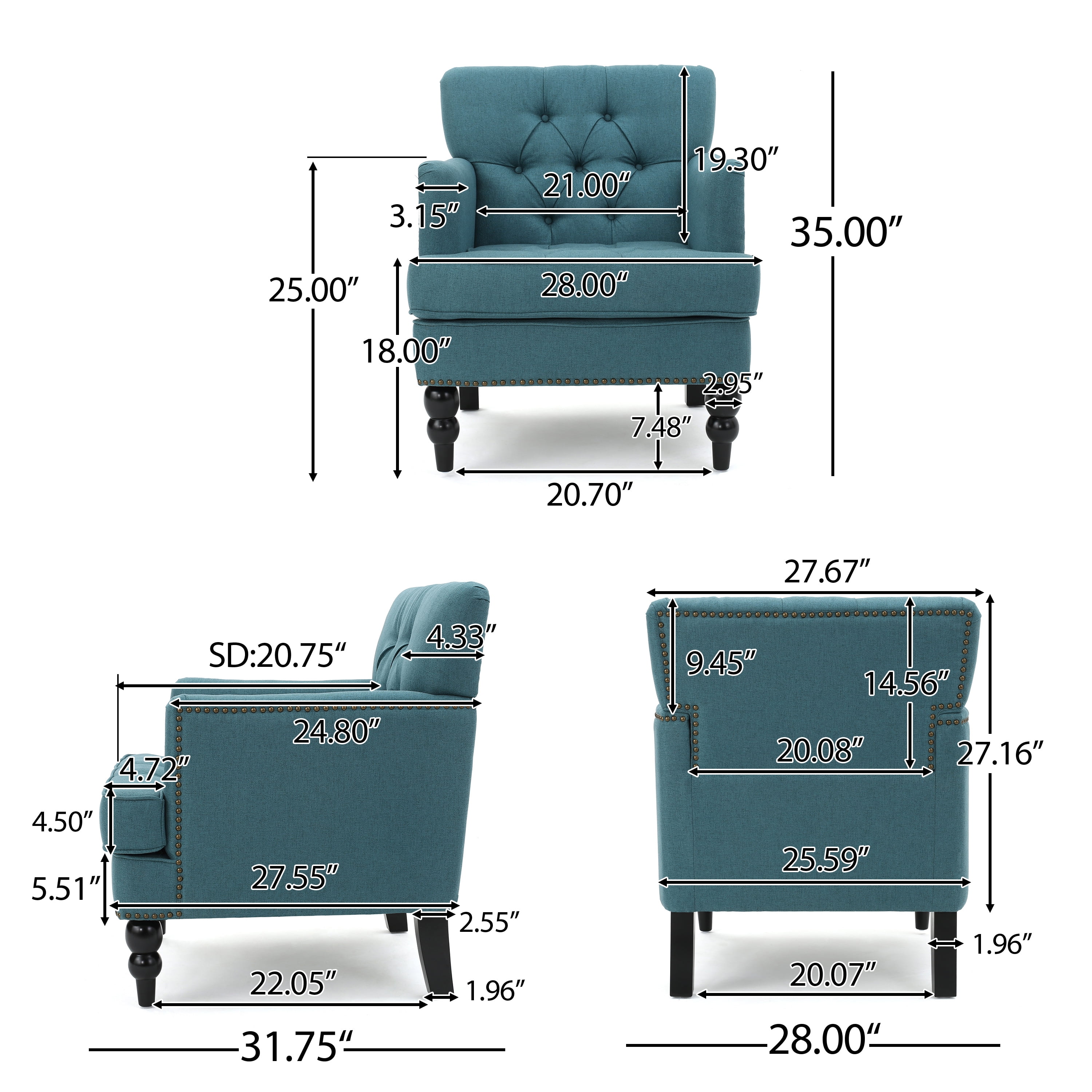 Noble House Madrid Dark Teal Fabric Club Chair, Blue - Image 5