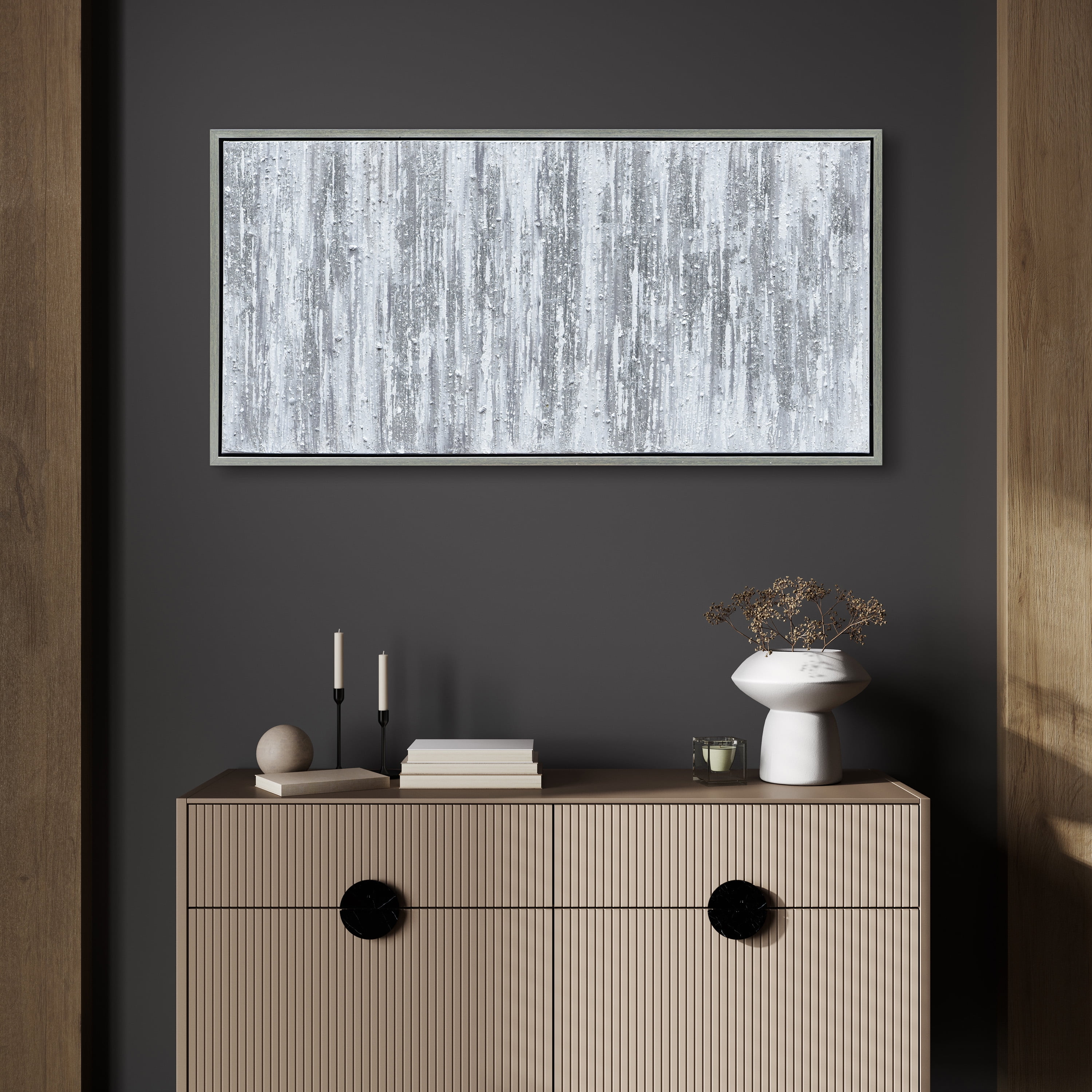 Silver Frequency Textured Hand Painted Canvas Wall Art with Silver Foil by Martin Edwards 24" x 48" - Image 6