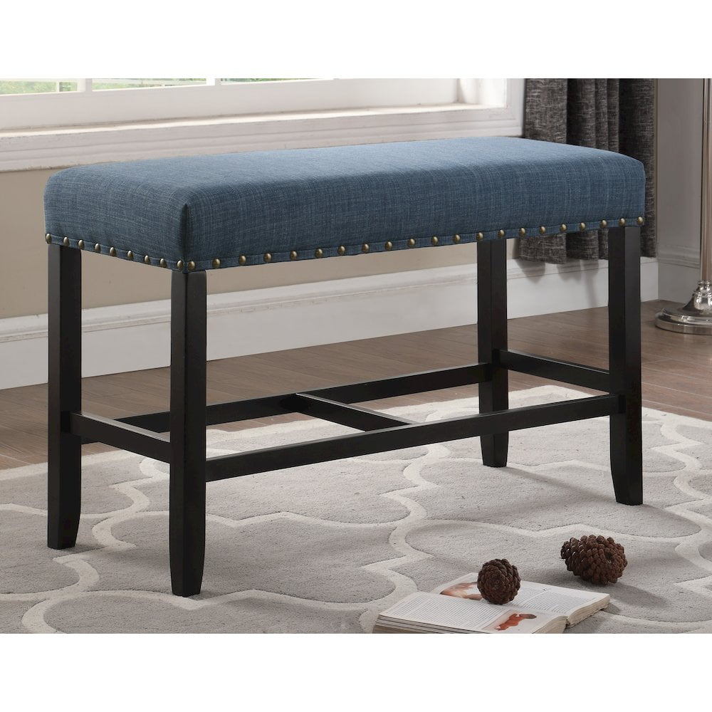 Roundhill Furniture Biony Fabric Counter Dining Bench with Nailhead Trim Blue - Image 3