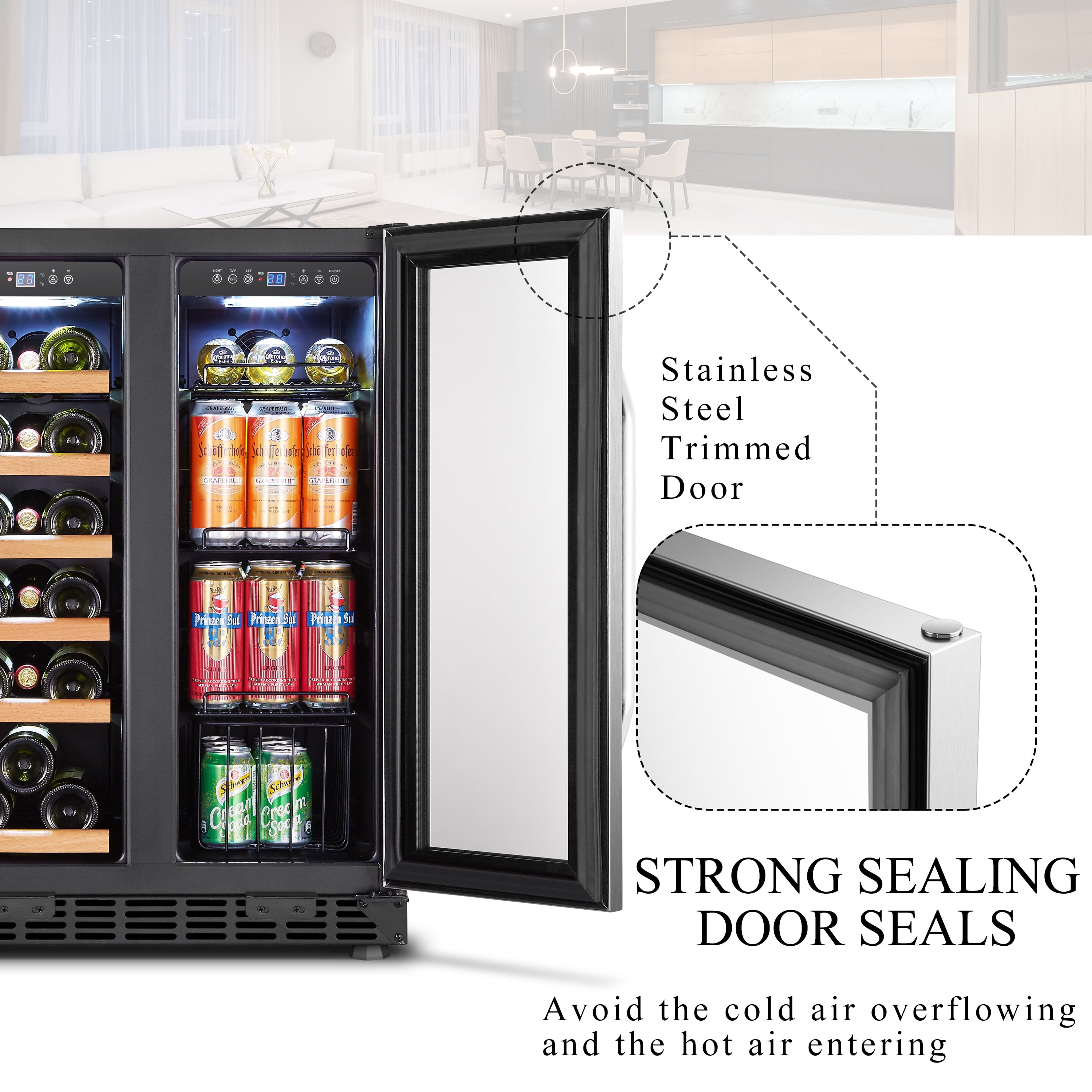 Lanbo 24 inch 18 Bottle 55 Cans Under Counter Dual Zone Wine Cooler Beverage Refrigerator - Image 16