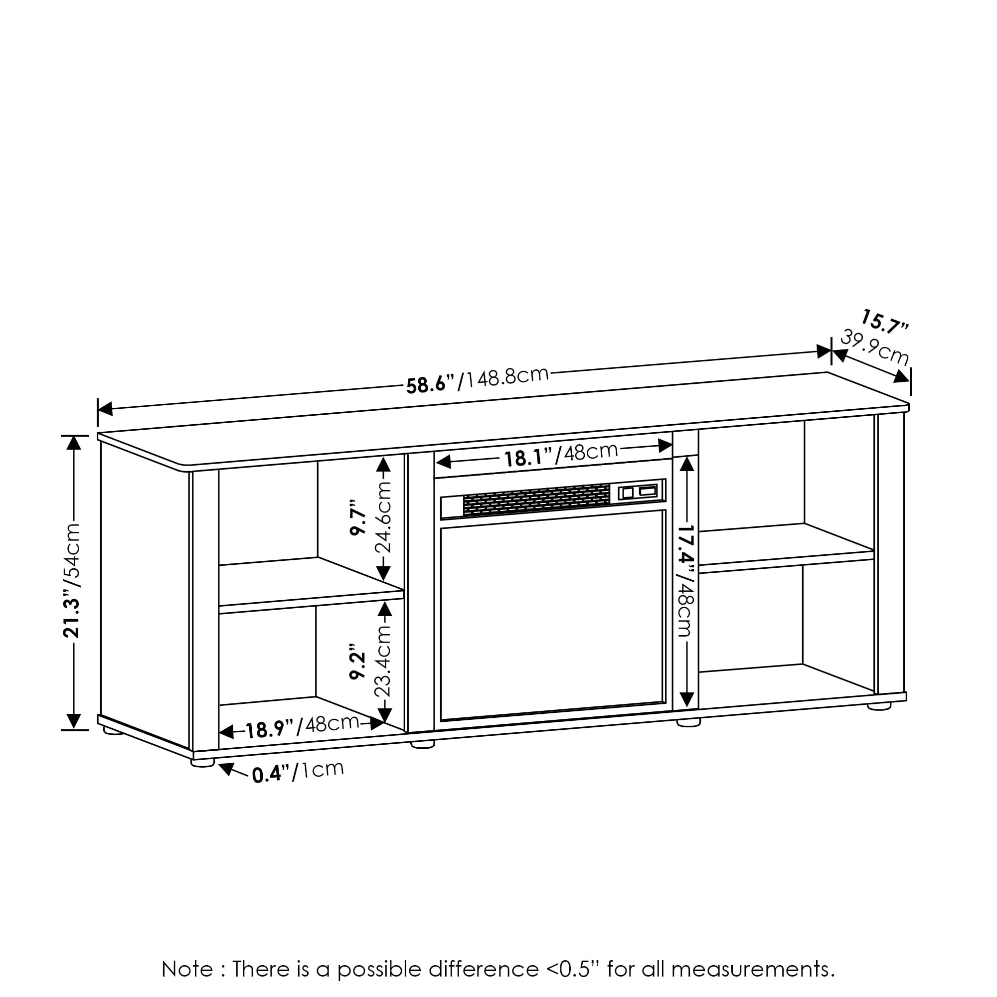 Furinno Montale 60 Inch TV Stand with Fireplace, Americano - Image 4