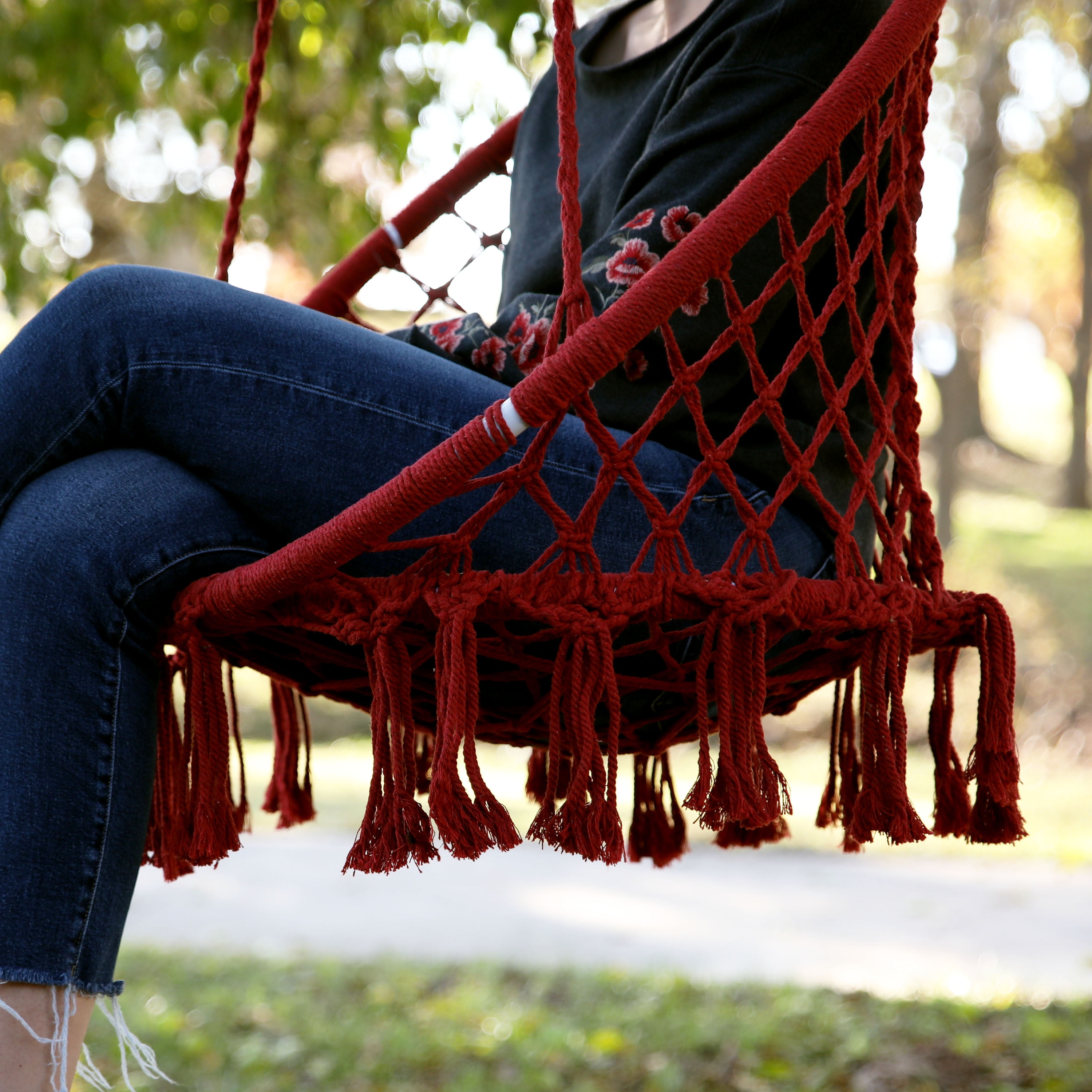 Equip Macrame Outdoor Hammock Chair, Cotton Polyester Blend Red, Size 47” H x 24” W, Weight Capacity 250 lb. - Image 2