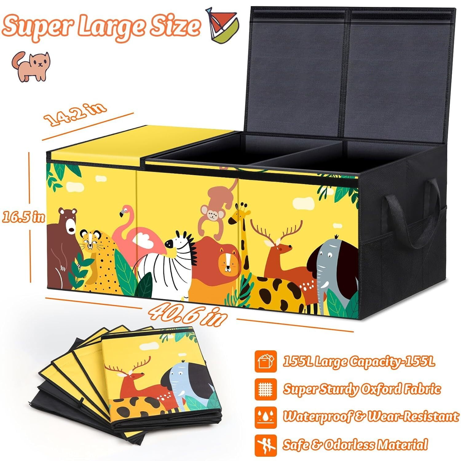 PAFOLO Large Children Toy Storage Chest: Collapsible and Sturdy Organizer with Lids for Kids' Toys, Closet,/Space Use, Yellow Oxford fabric - Image 2