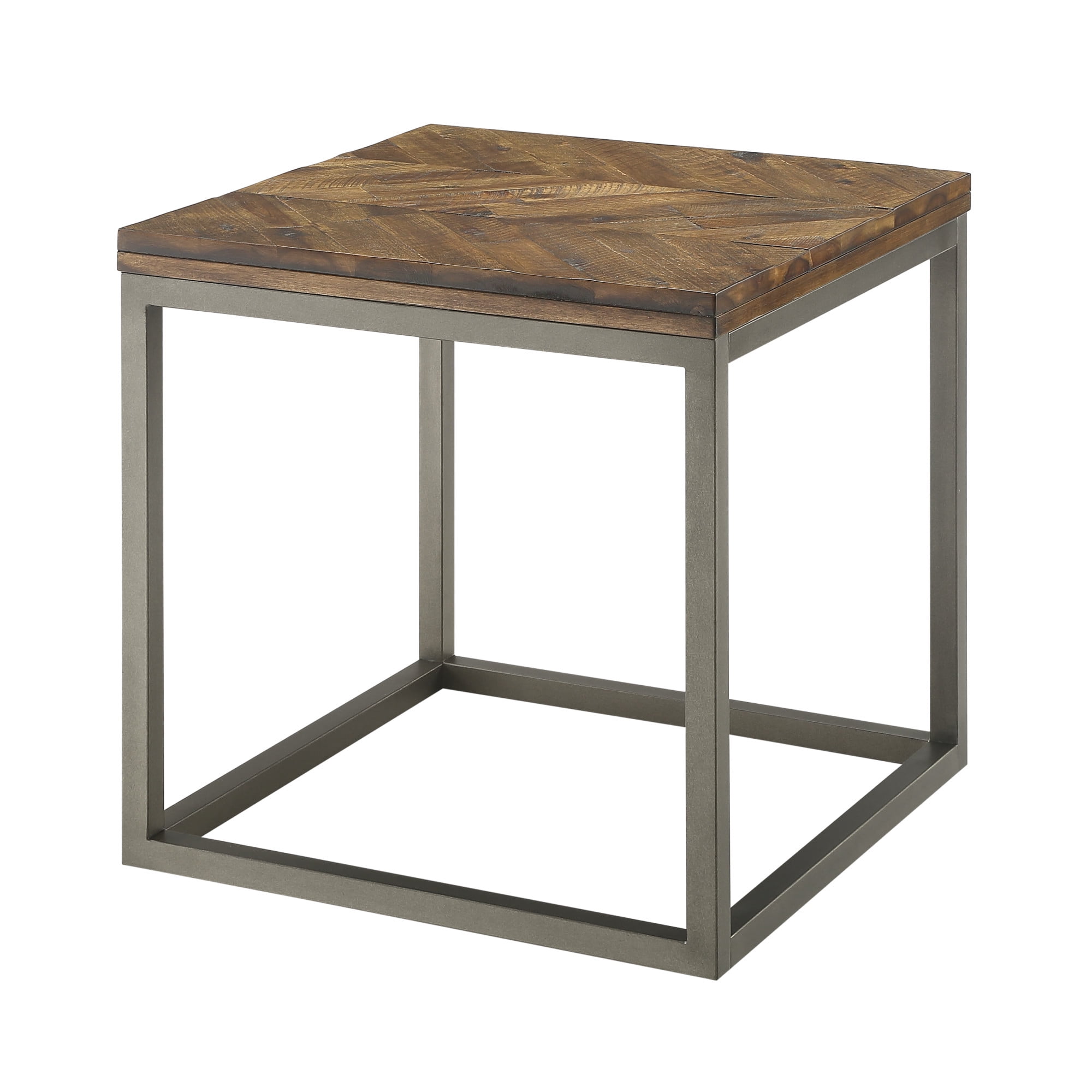 Lorenza Square End Table in Brown Distressed Wood - Image 4