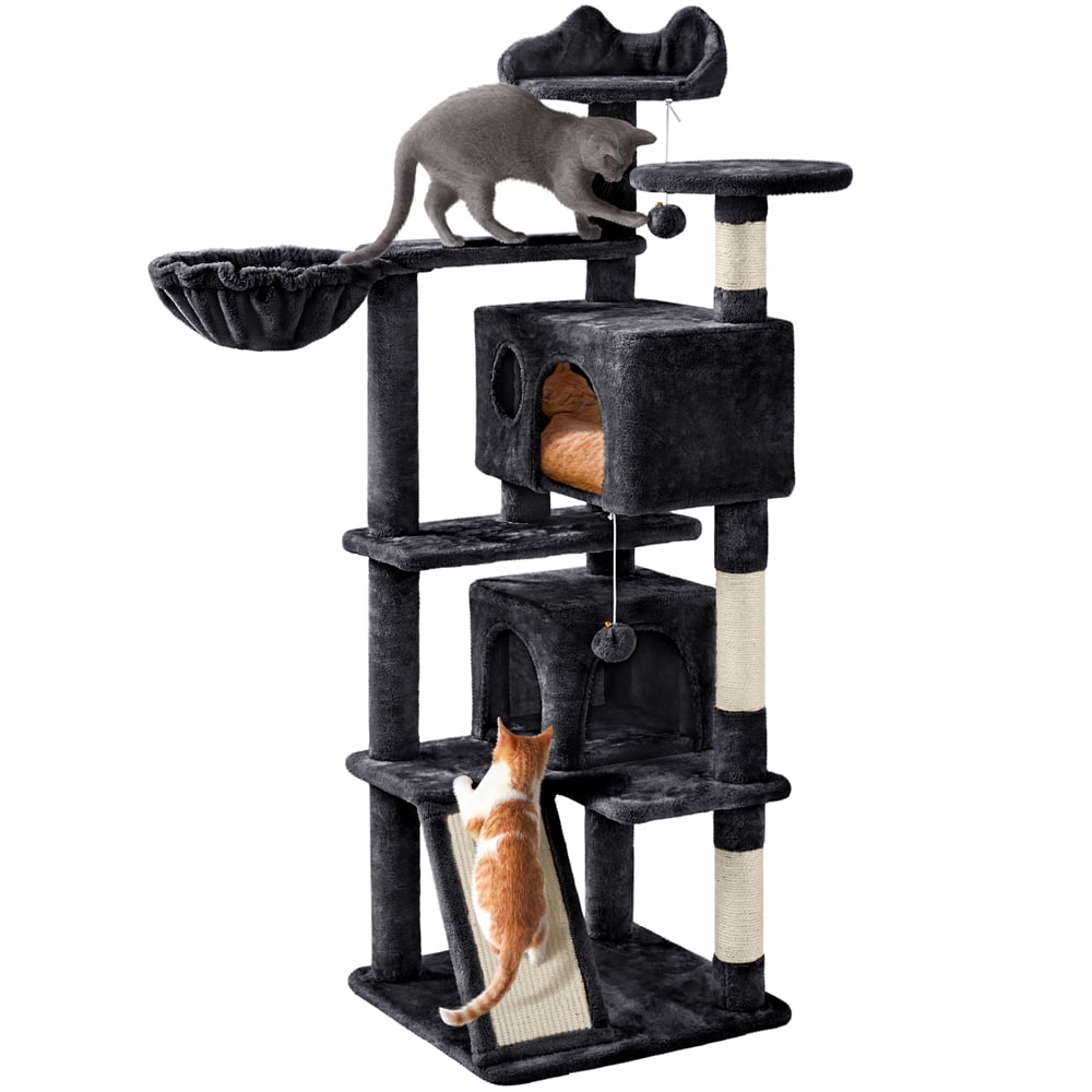 Alden Design 57"H Double Condo Cat Tree with Scratching Tower for Indoor Cats, Black - Image 4