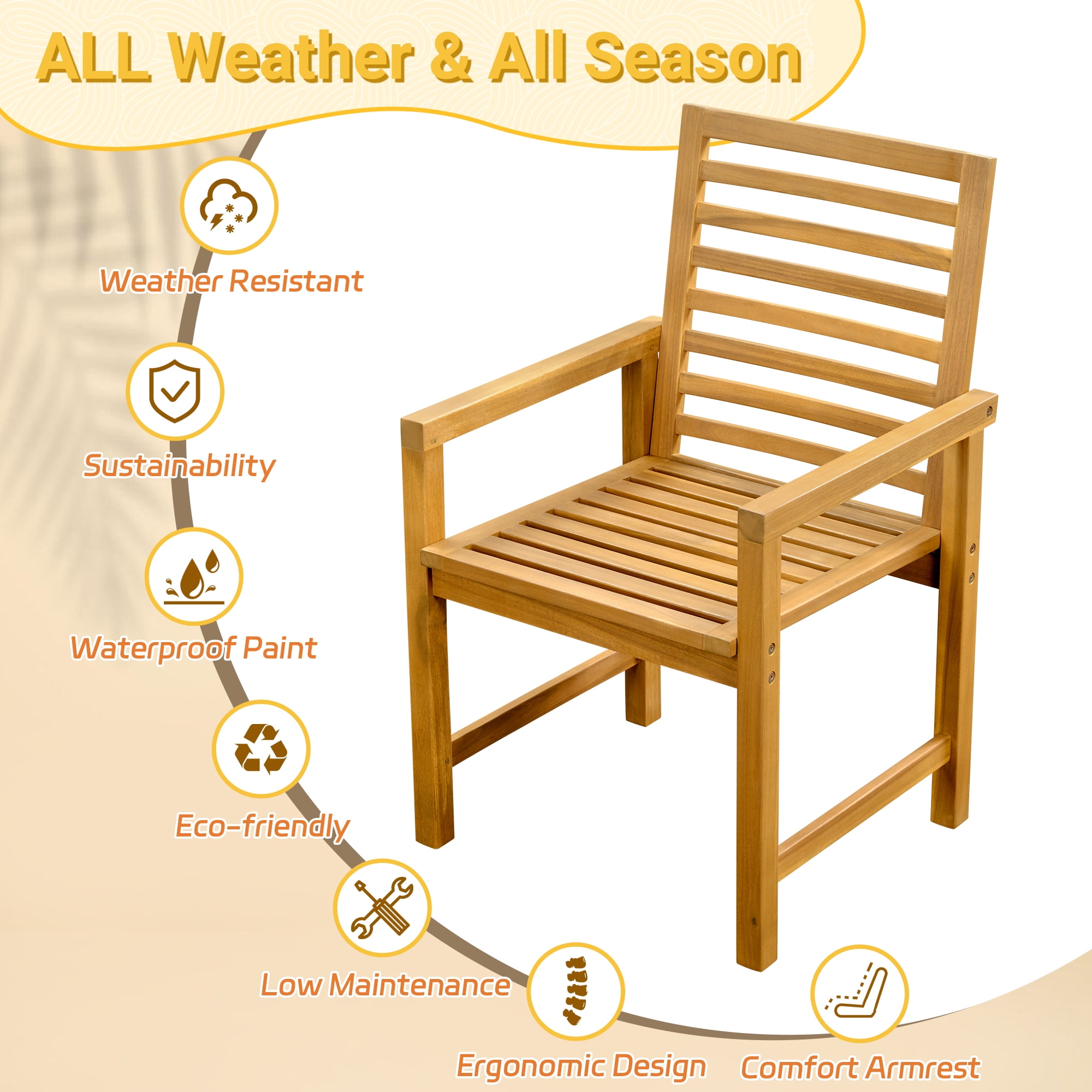 TrumanPick Patio Dining Chairs Set of 2, Outdoor Wood Armchairs with High Back for Backyard Deck Poolside - Image 5