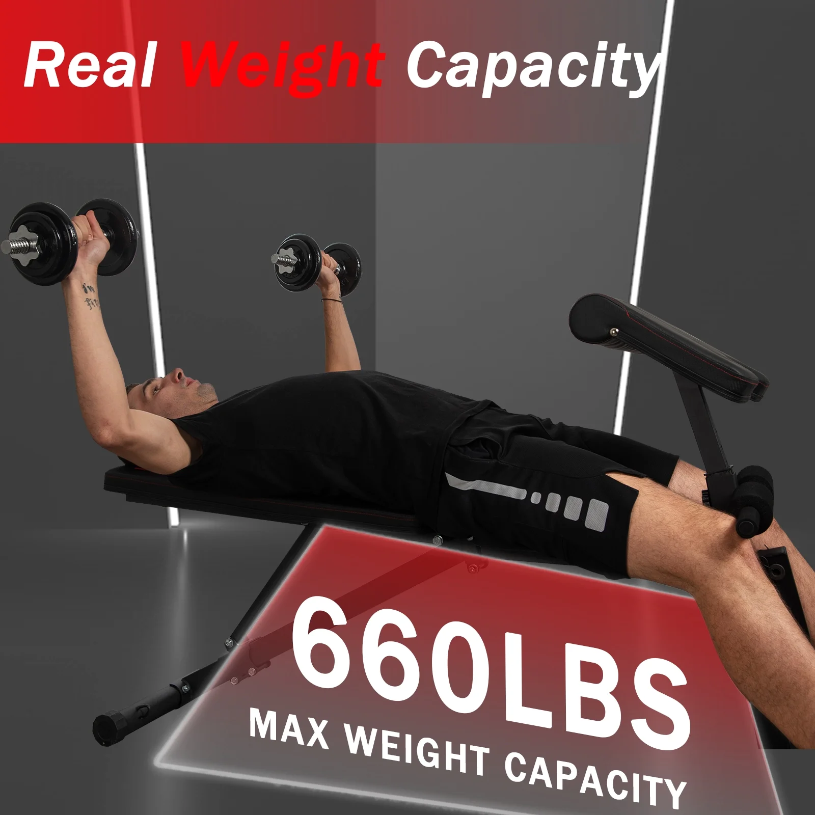 GLFERA Adjustable Weight Bench,660LBS Workout Bench for Home Gym with Preacher Curl and Leg Press Attachment Fitness - Image 4