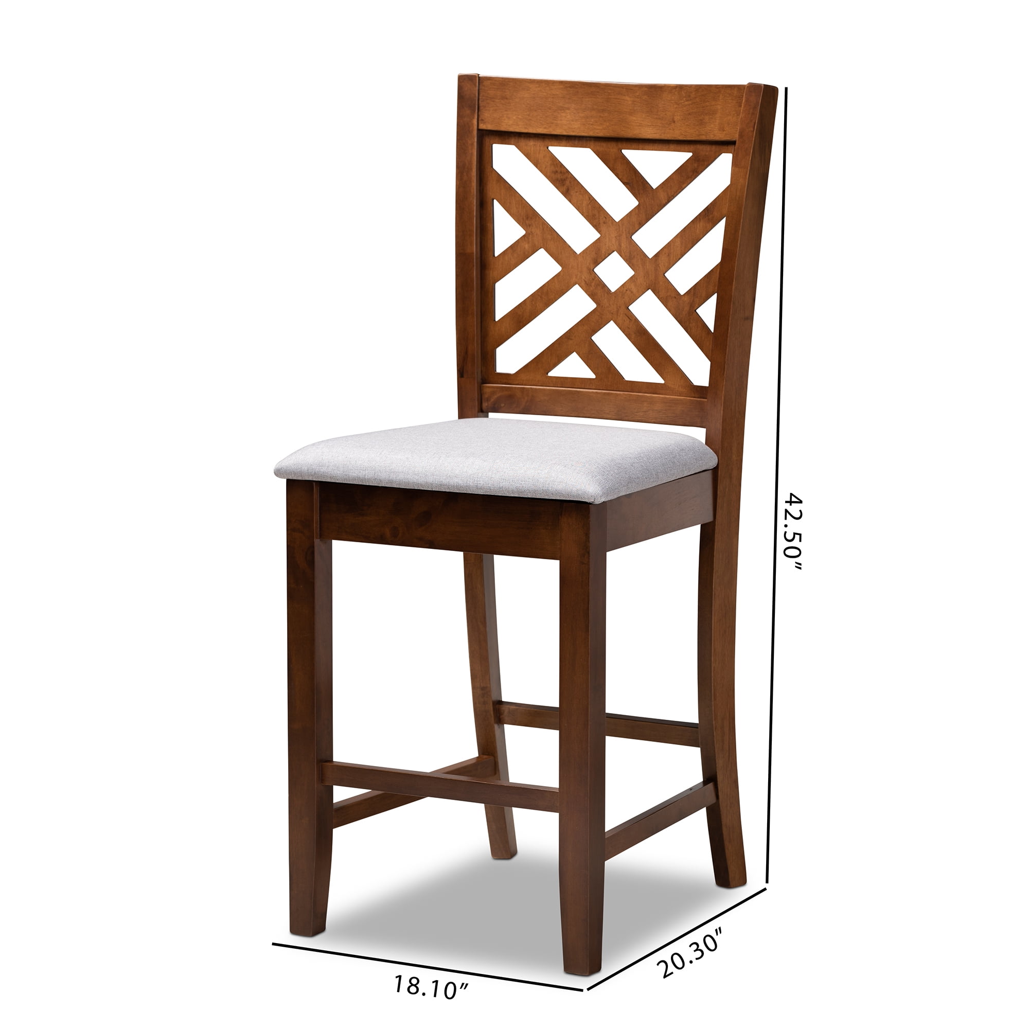 Baxton Studio Caron Modern and Contemporary Grey Fabric Upholstered Walnut Brown Finished 2-Piece Wood Counter Height Pub Chair Set - Image 4