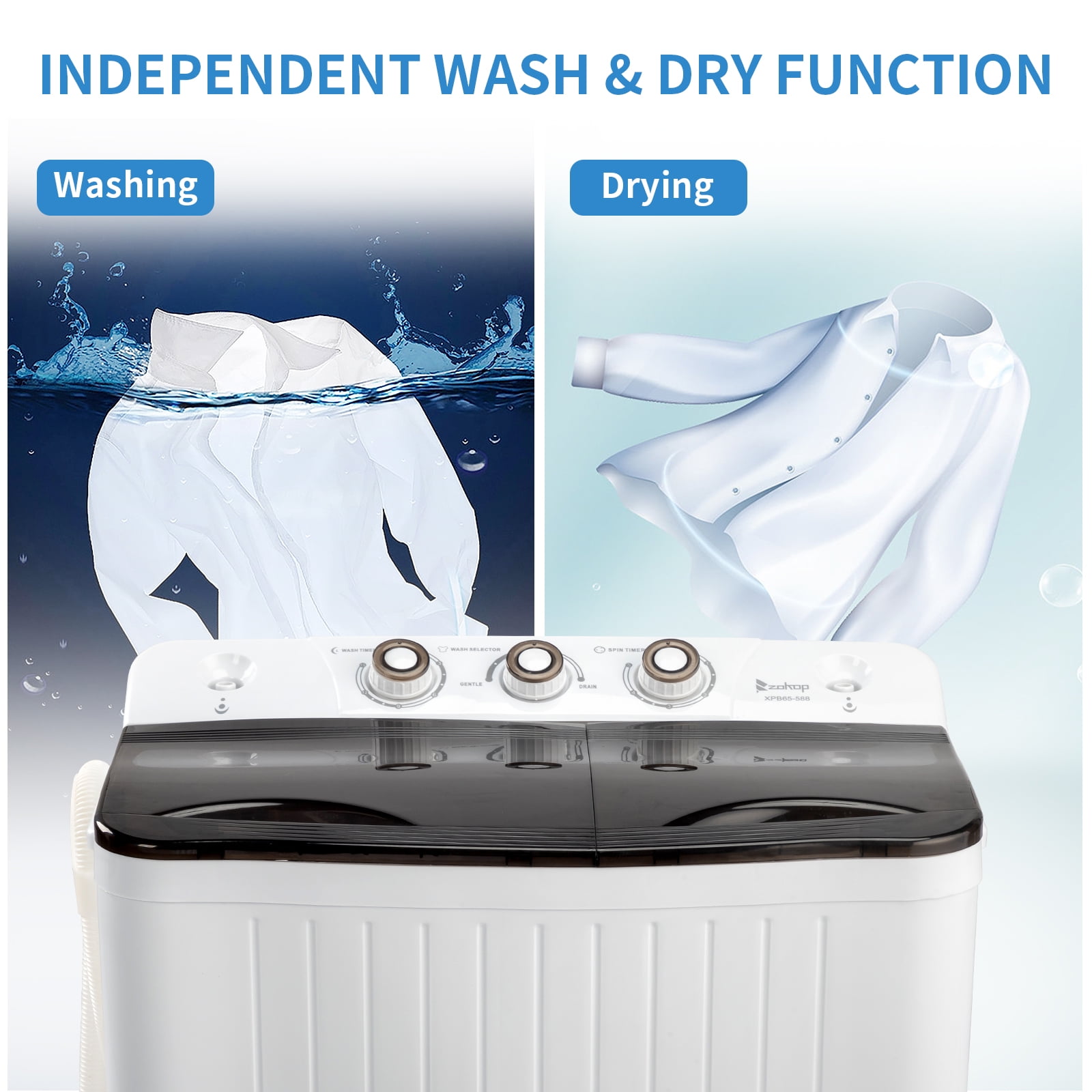 UbesGoo Compact Twin Tub Portable Mini Washing Machine 20lbs Total Washing Machine W/Drain Pump - Image 9