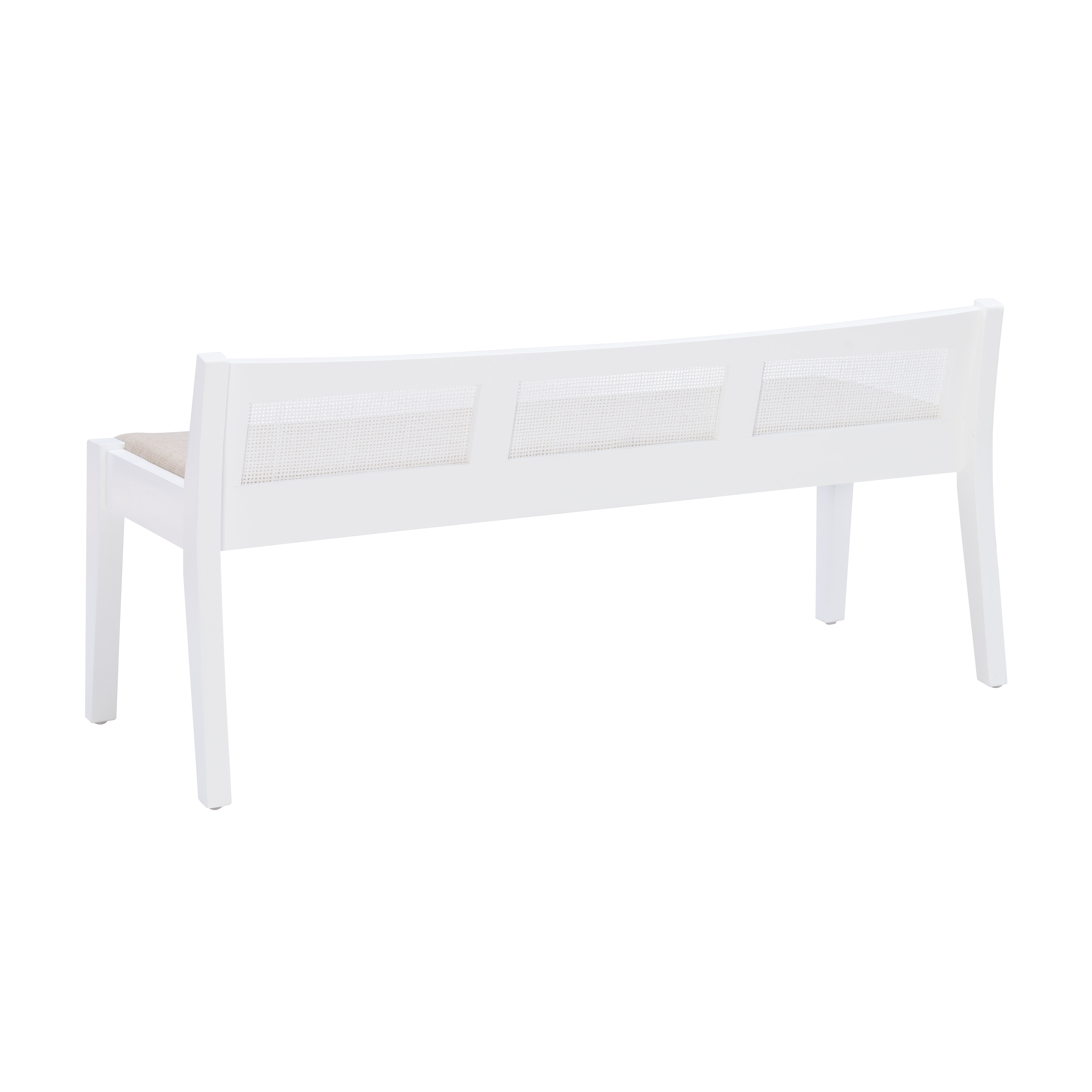 Powell Tramore Upholstered Bench with Rattan Cane Back, White/BeigeLinen - Image 7